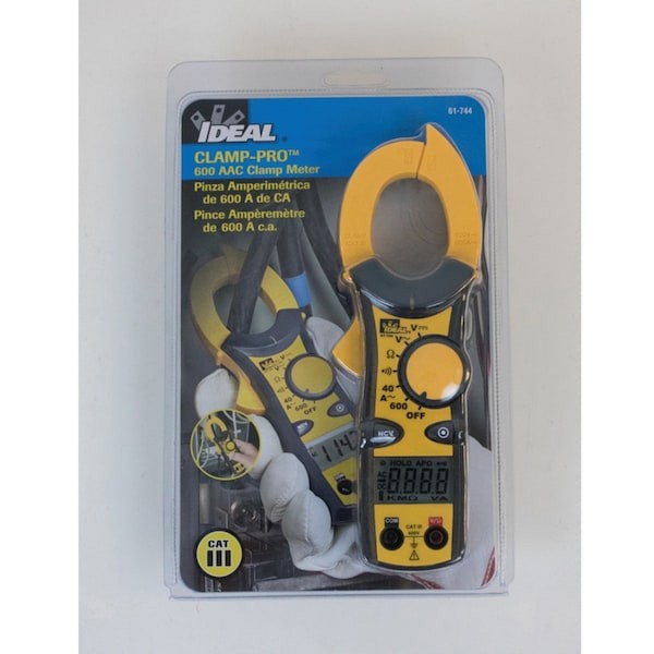 Ideal 61-744 Clamp Meter, Lcd, 600 A, 1.5 In (38 Mm) Jaw Capacity, Cat Iii 600V