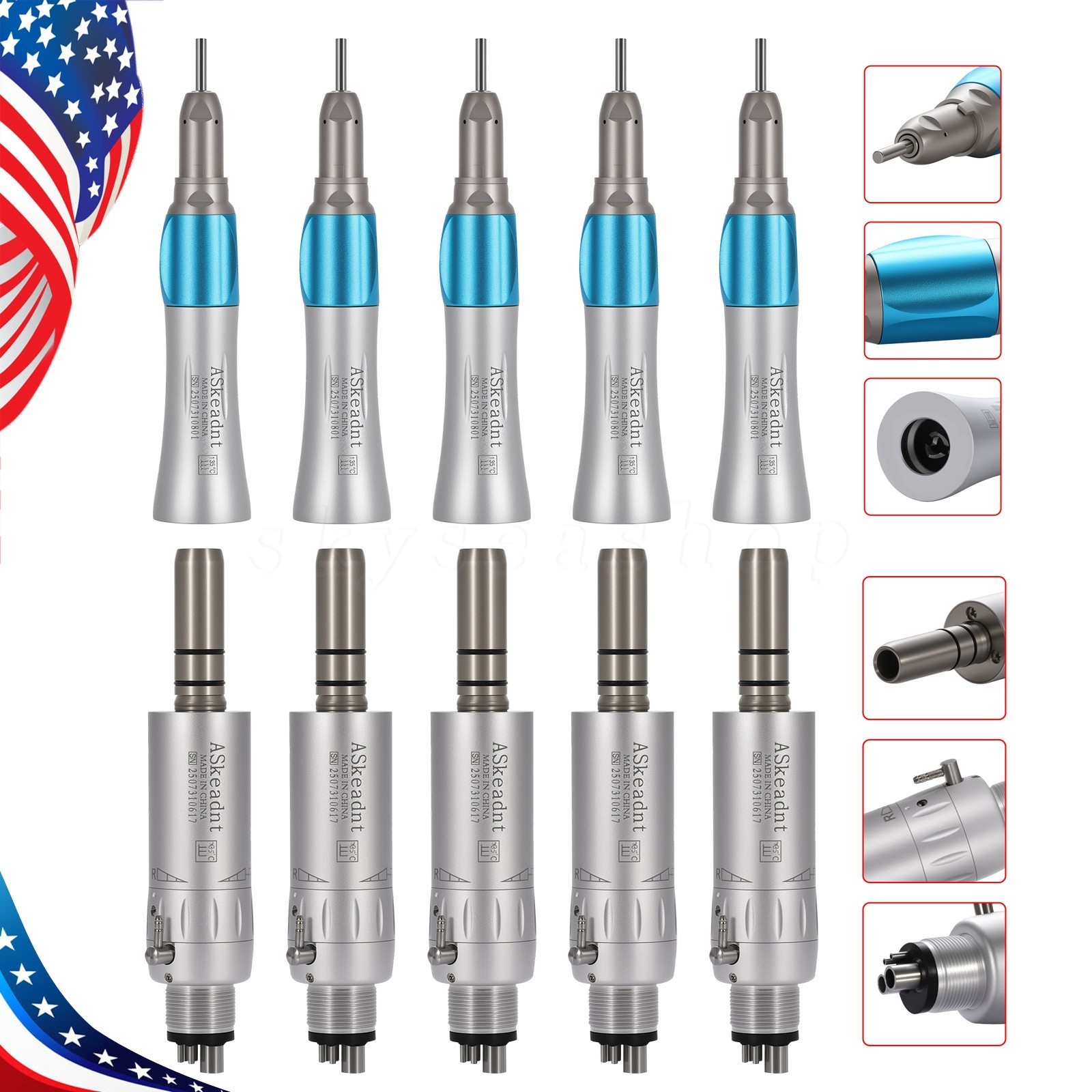 NSK Style Dental Straight Nose Cone/Air Motor Low Slow Speed Handpiece 4Hole NEW