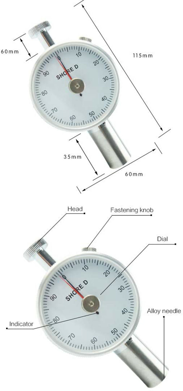 Shore D Hardness Tester for Thermos Plastic Rubber Printing Plate Fibred 20-90HD