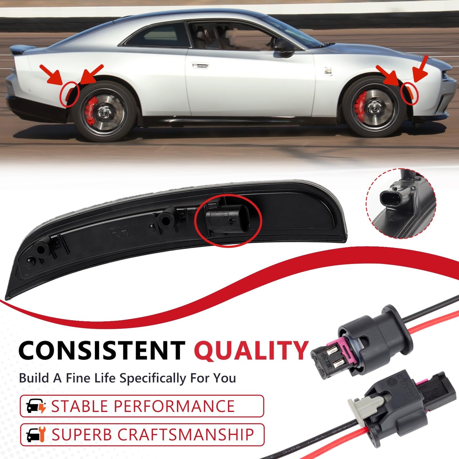 Side Marker Lights Pigtail Connector Wire Harness Fit Dodge Charger 2015-2023