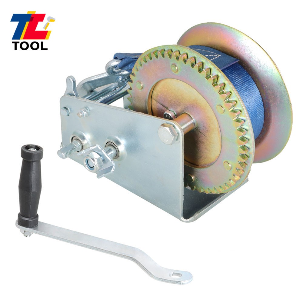 3500lbs Dual Gear Hand Winch Hand Crank + Nylon Belt Blue For ATV Boat Trailer