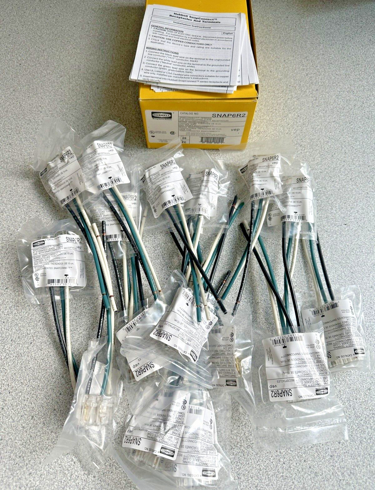 20 NEW Hubbell SNAP6R2 SnapConnect Terminal 6″ Stranded Leads Clear 20 pieces