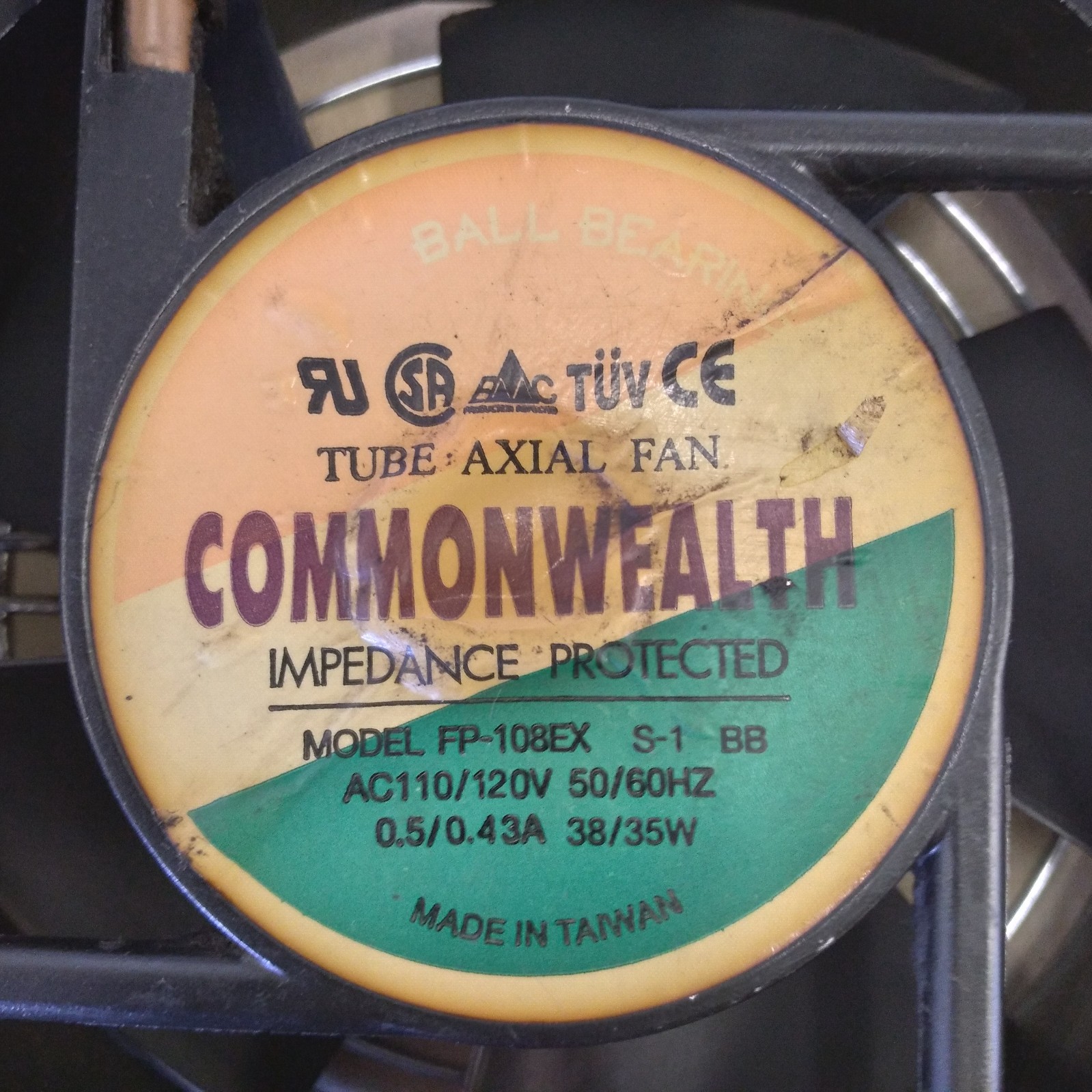 COMMONWEALTH FP-108EX S-1 BB BALL BEARING TUBE AXIAL FAN AC110/120V 50/60HZ