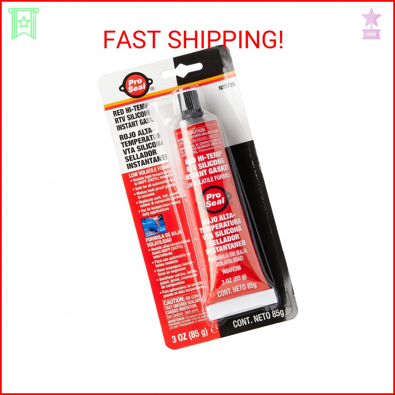 RTV Silicone Sealant, 3 oz Tube, Red (80726)