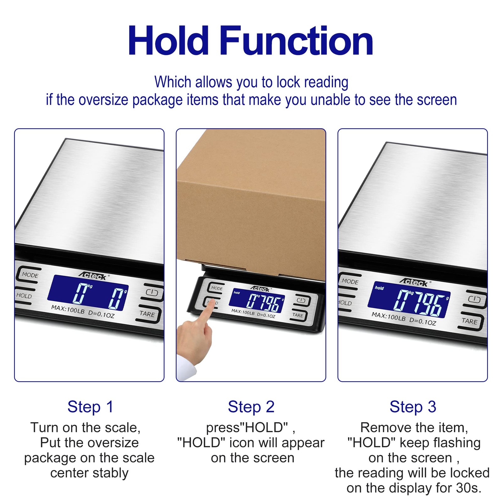 A-808 100LB x 0.1OZ Digital Shipping and Postal Scale, Stainless Steel, Modern D