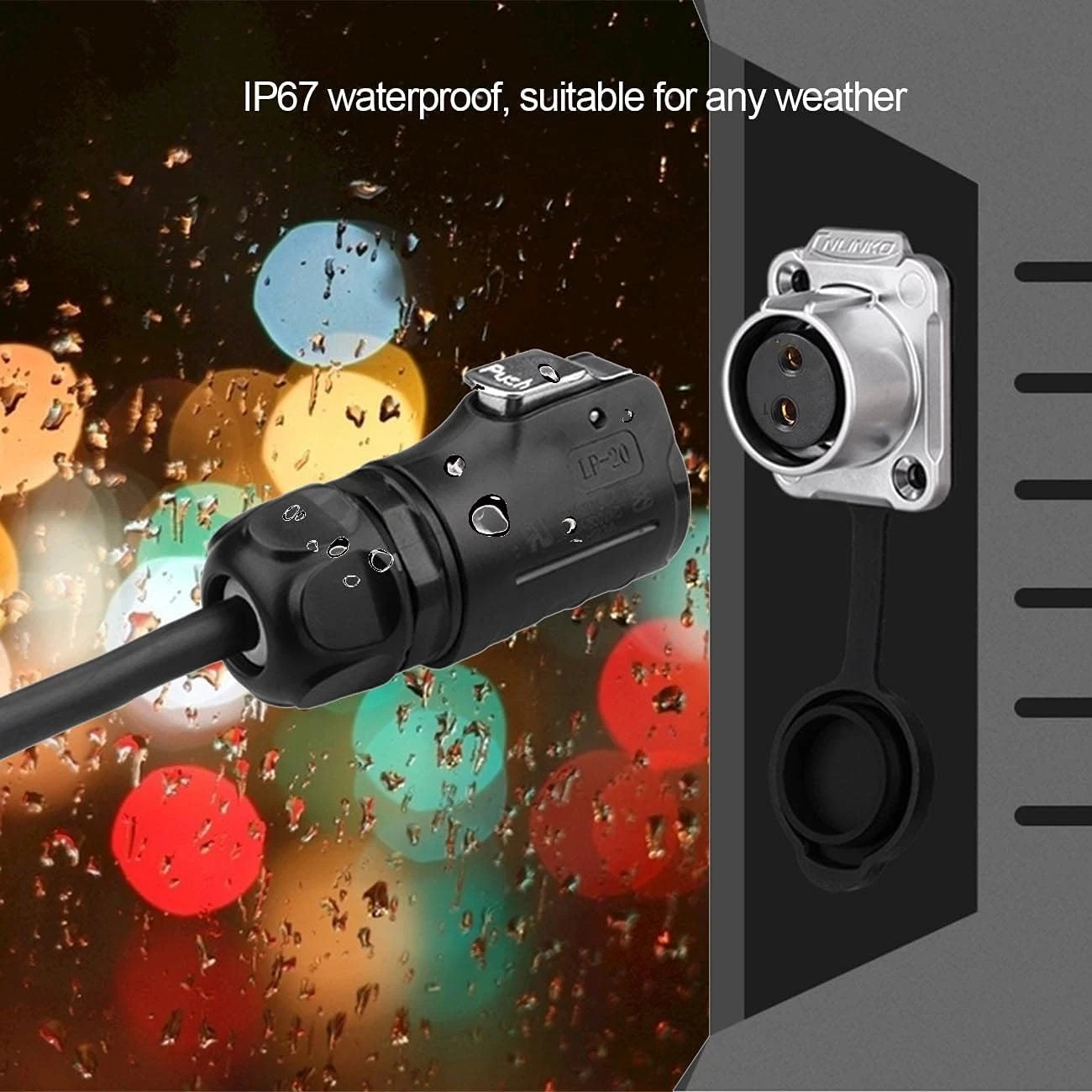 Furrion 10AWG 2 Pin Power Industrial Circular Connector to SAE Adapter Cable fo+
