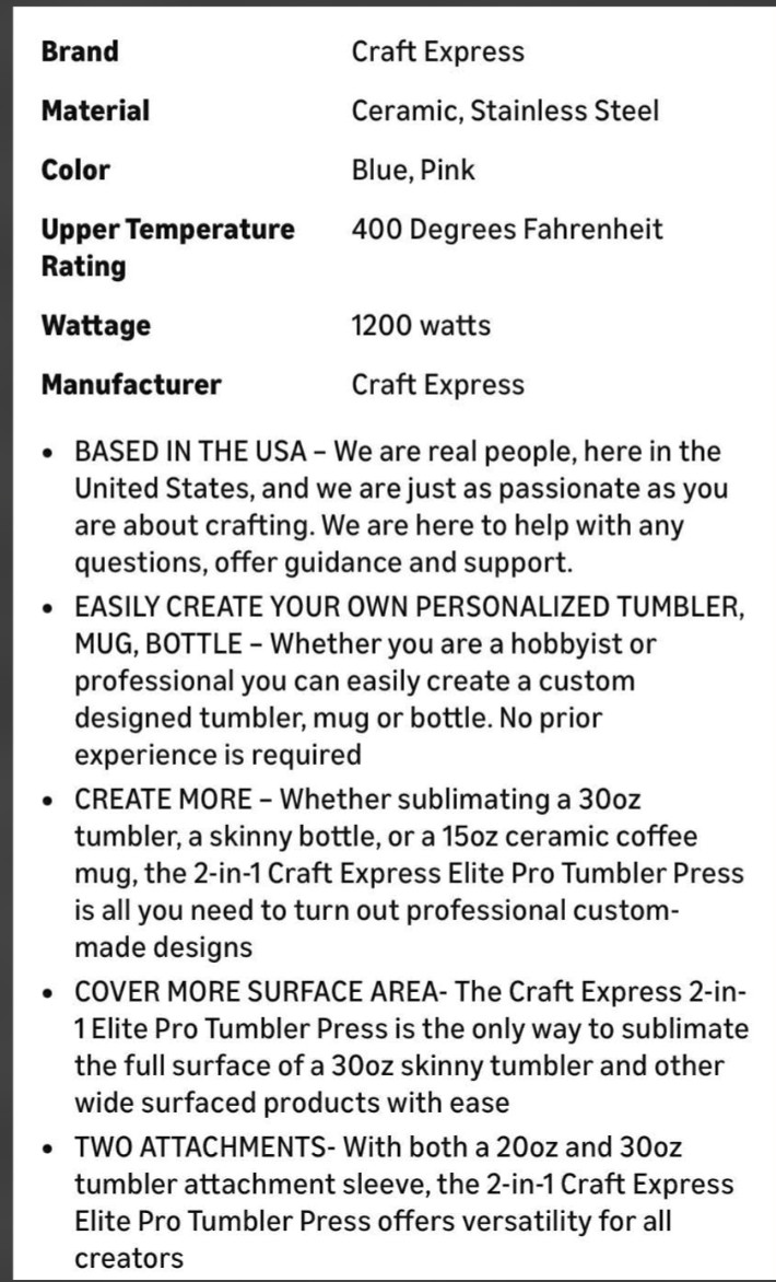 Craft Express Blue or Pink Elite Pro Max 2-in-1 Tumbler Heat Press