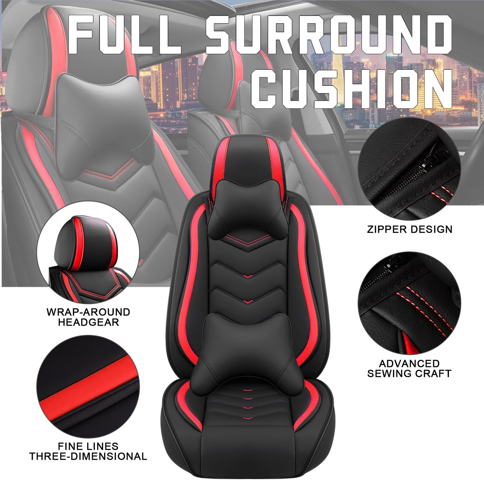 Car Seat Covers for RAM 2500 2012-2026 Sport Nappa Leather 2 Seats Black Red