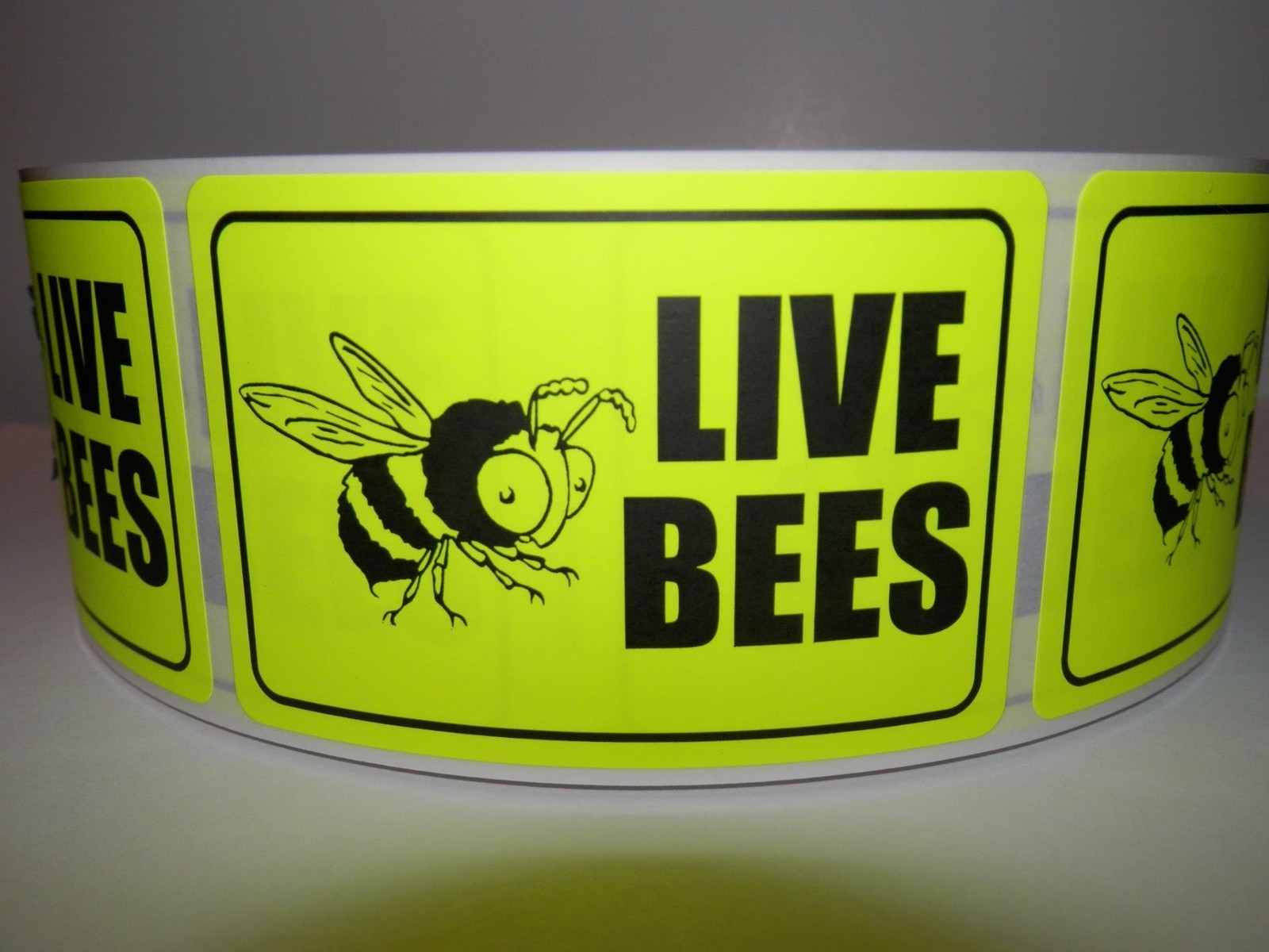 LIVE BEES chartreuse fluorescent 2X3 Warning Sticker Label 250/rl