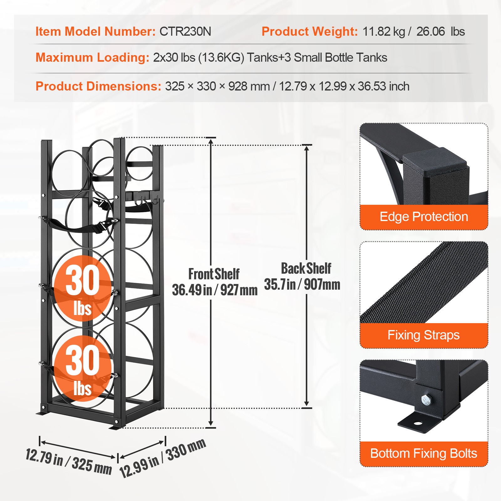 VEVOR Refrigerant Tank Rack 2 x 30lbs and 3 Small Tanks Cylinder Tank Rack