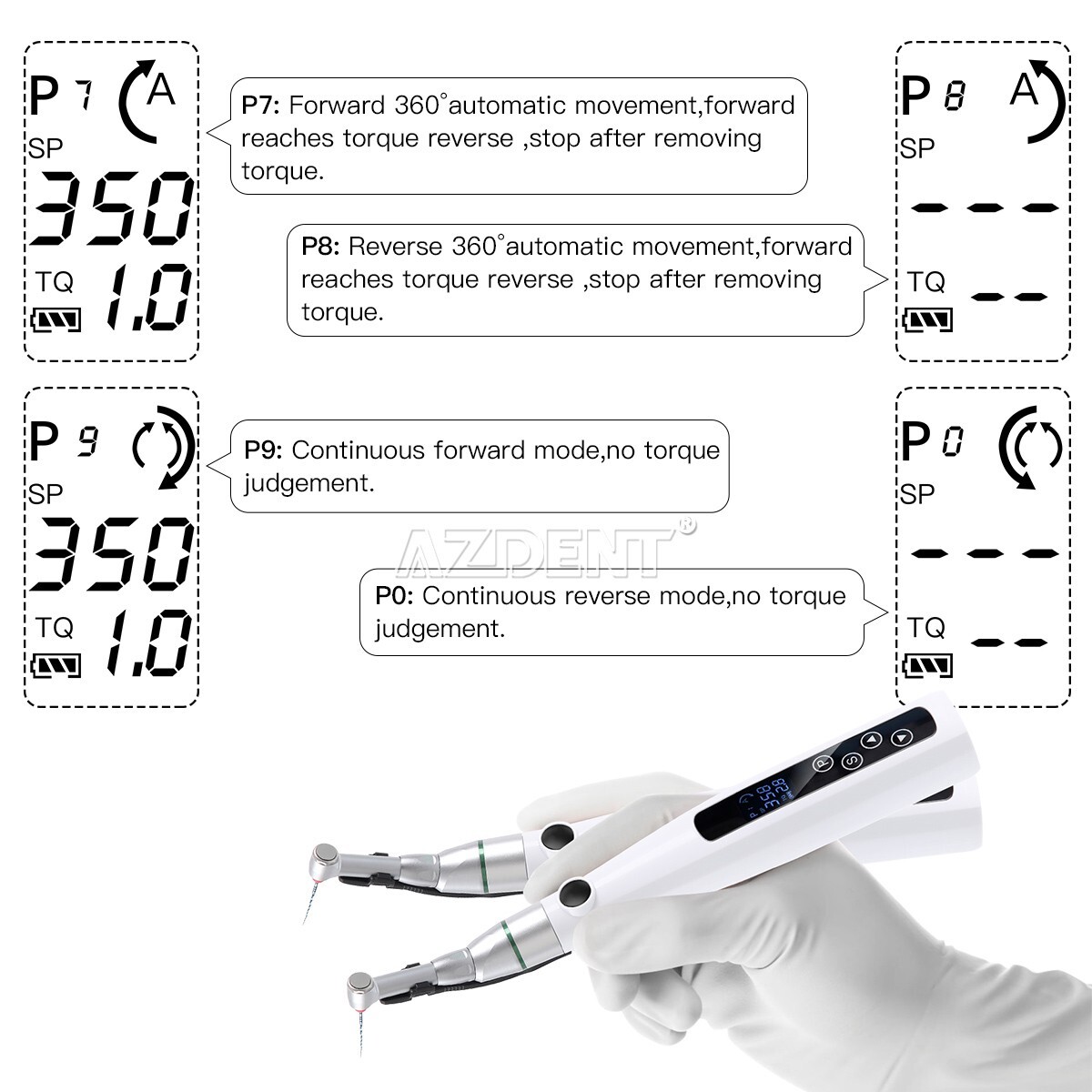 AZDENT Dental Cordless LED Endo Motor 16:1 Reduction Contra Angle Treatment