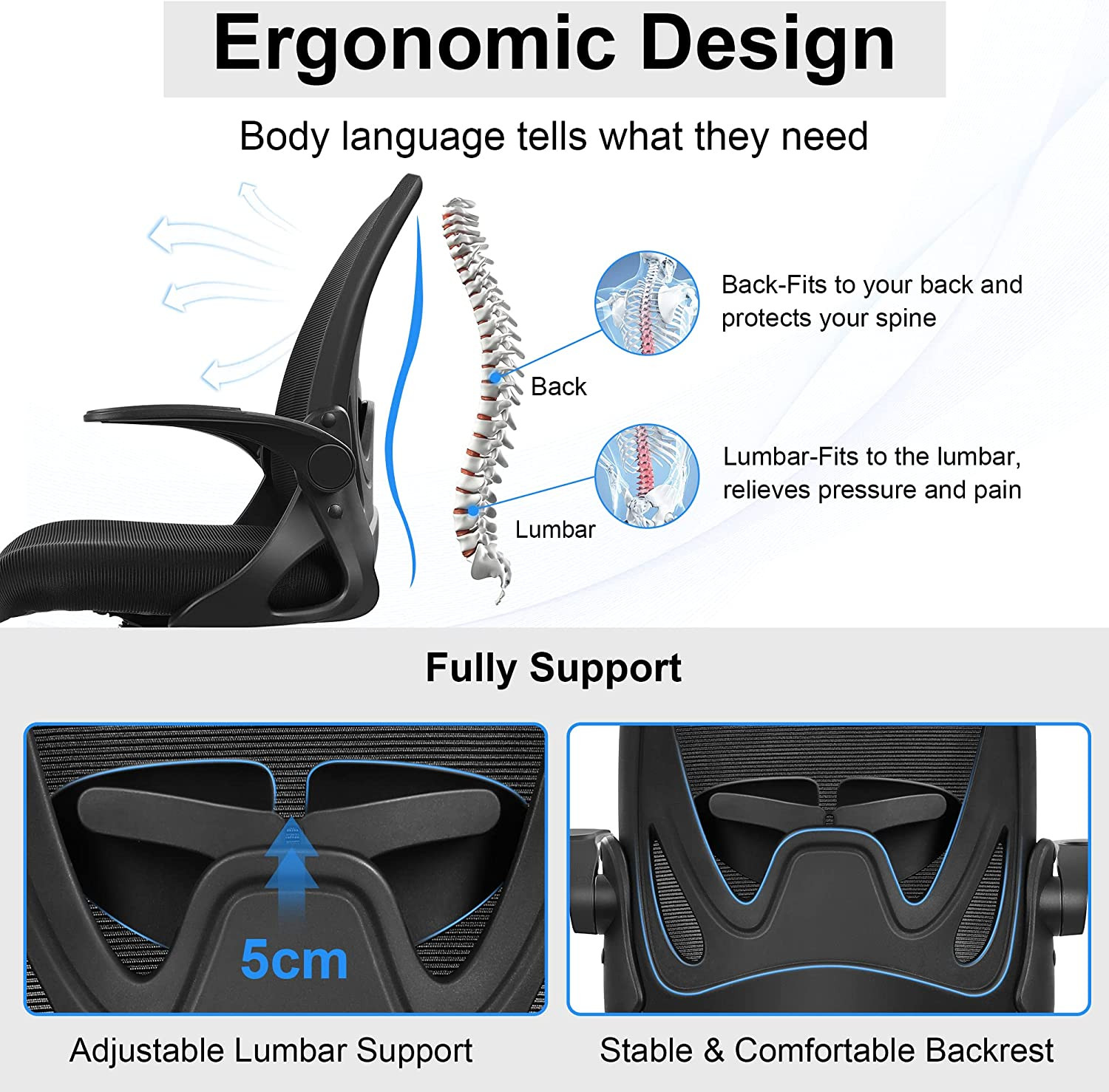 Drafting Chair Tall Office Chair with Flip-Up Armrests Executive Ergonomic Compu