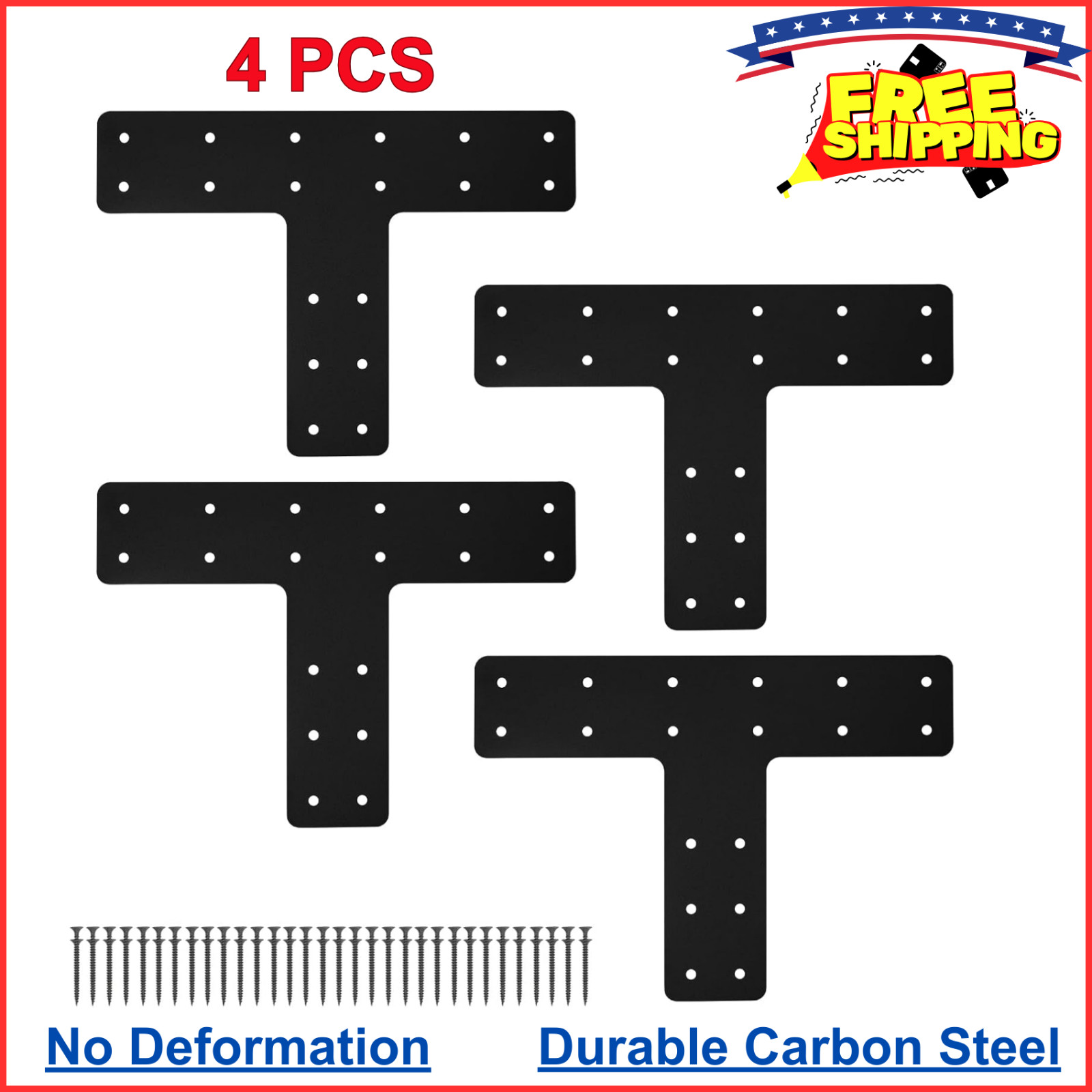 T Post Bracket 4Pcs, 14×10» T Flat Mending Plate for Wood 4×4,6×6 Lumber, Black