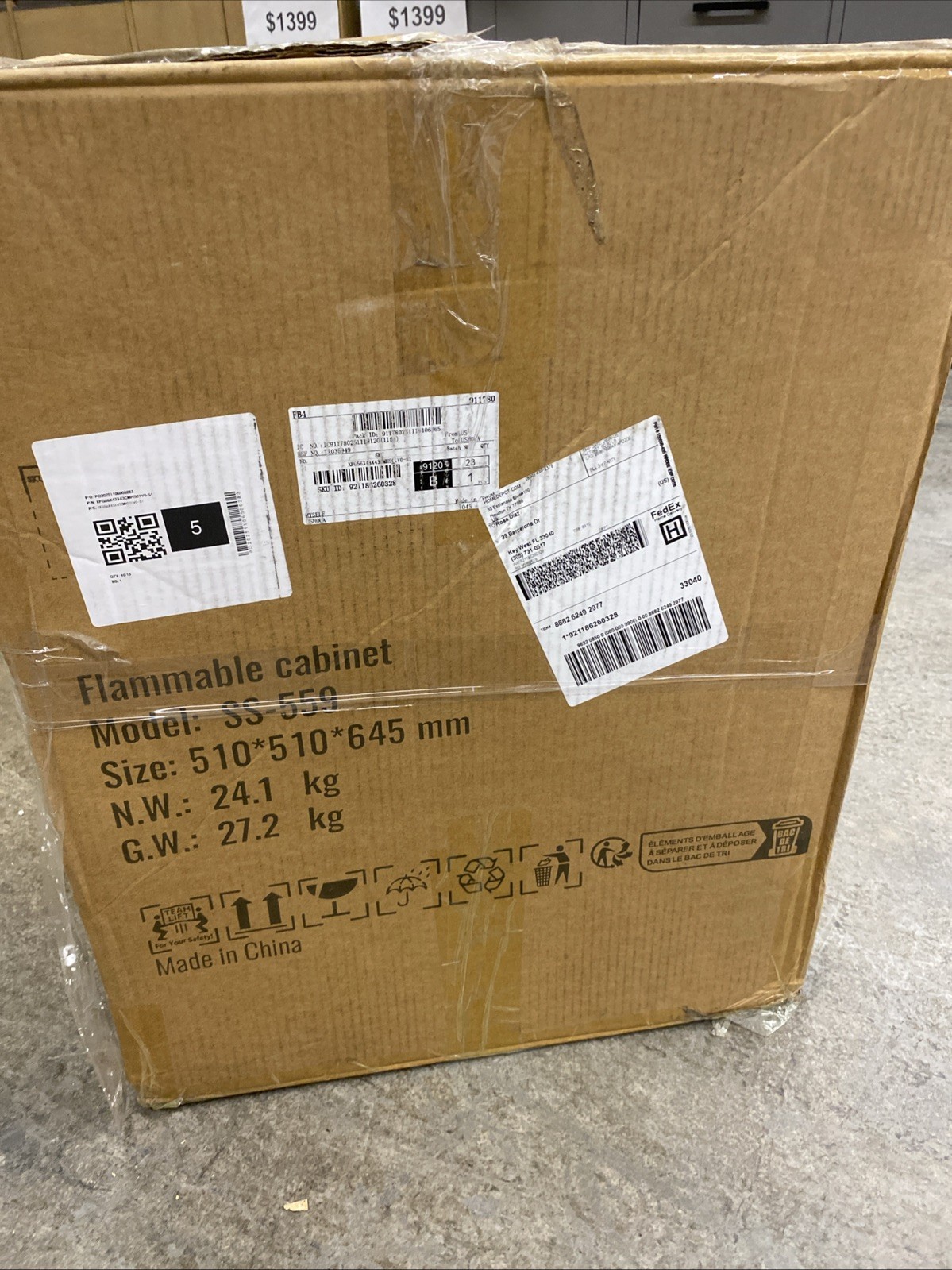 VEVOR 12-Gal Flammable Safety Cabinet SS-559 Yellow Fireproof Storage