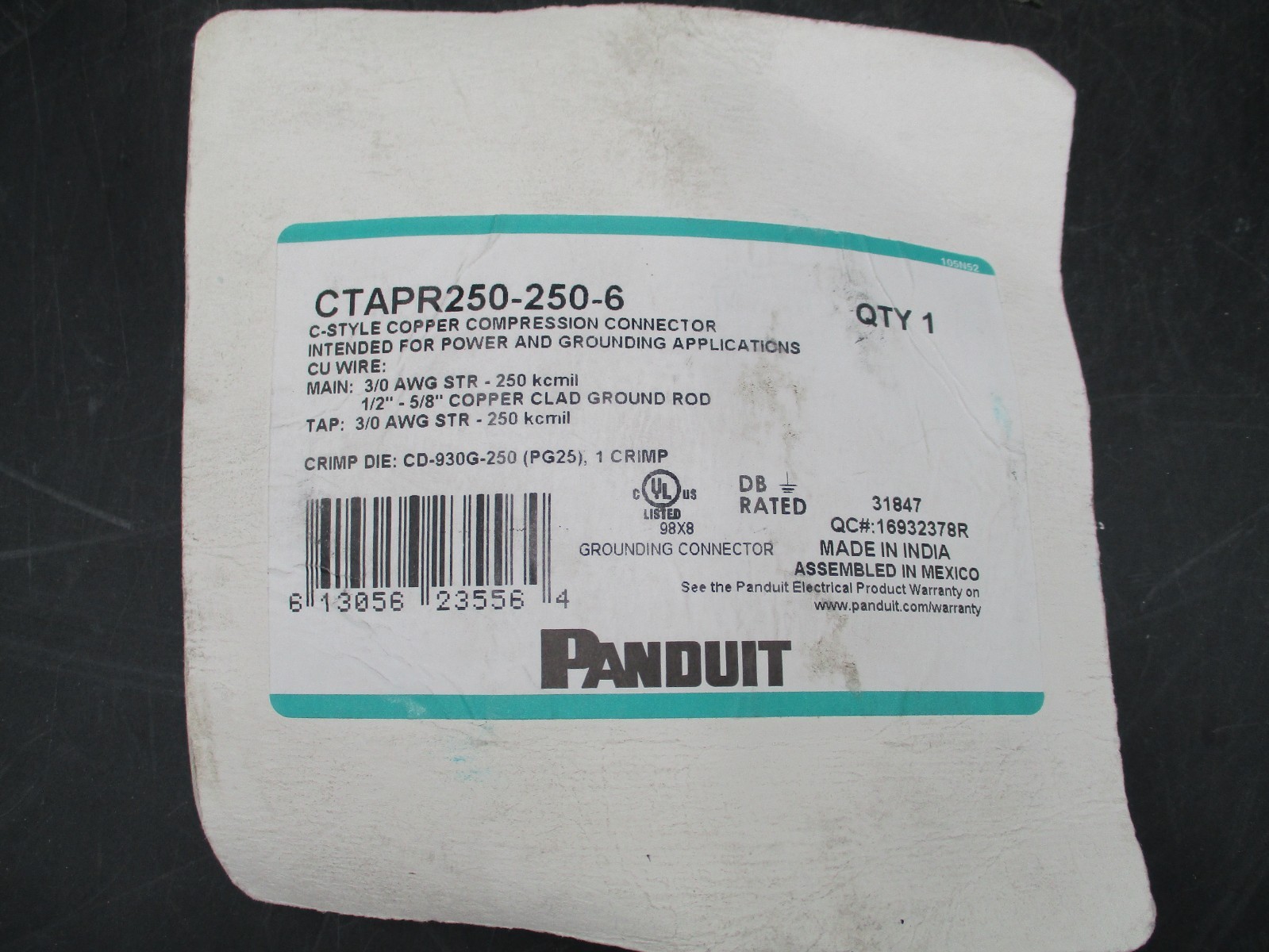 PANDUIT CTAPR250-250-6 C-STYLE COPPER COMPRESSION CONNECTOR C-TAP ‘SAMEDAY SHIP’