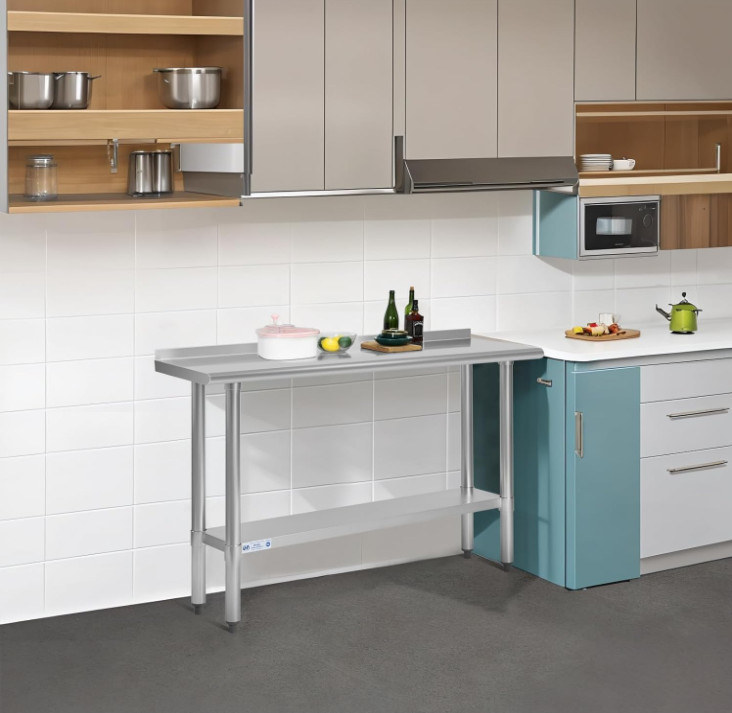 Mesa de trabajo de acero inoxidable 14×60 con estante inferior resistente, Nuevo