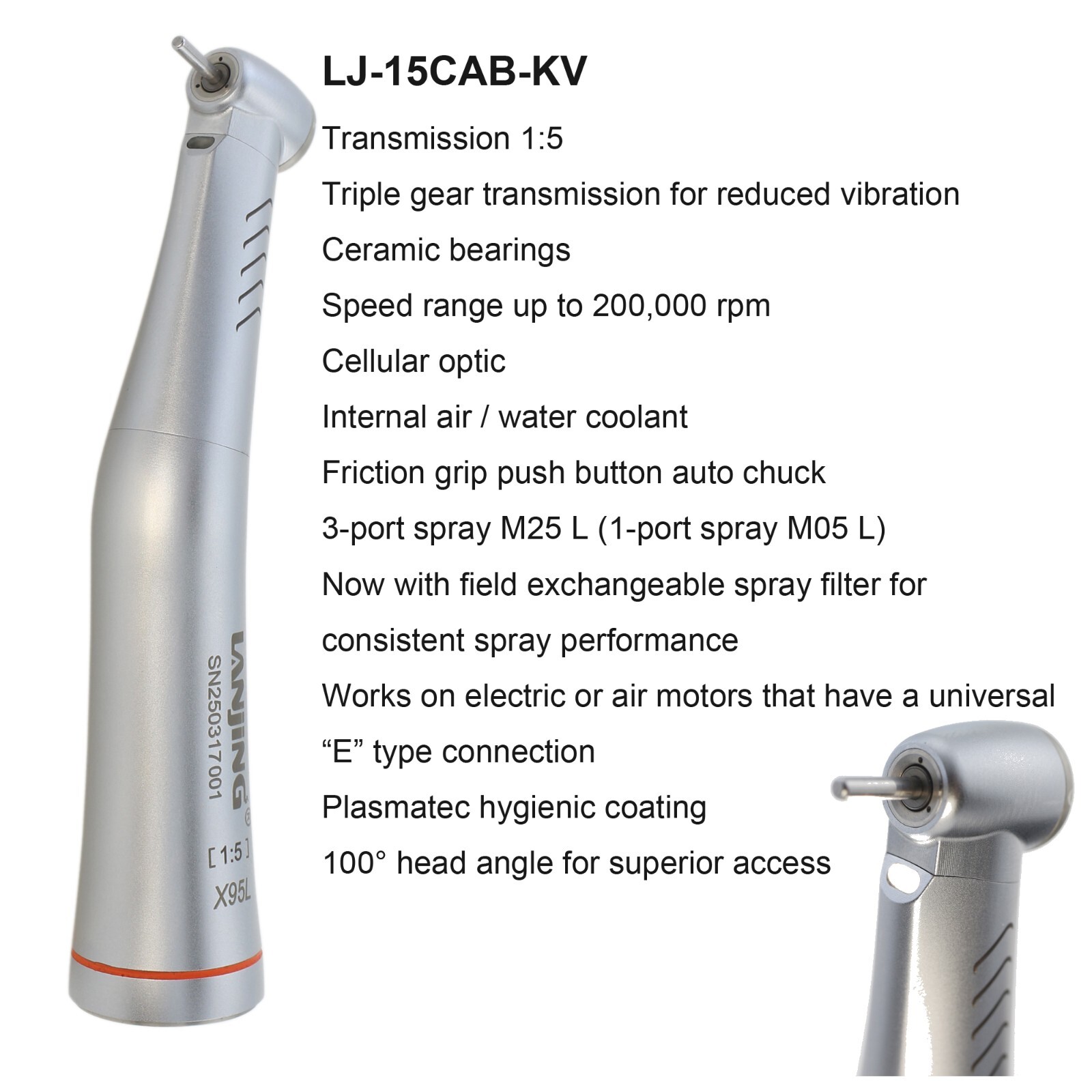 Dental Electric Handpiece Contra Angle 1:5 High Speed KaVo MASTERmatic LUX M25L