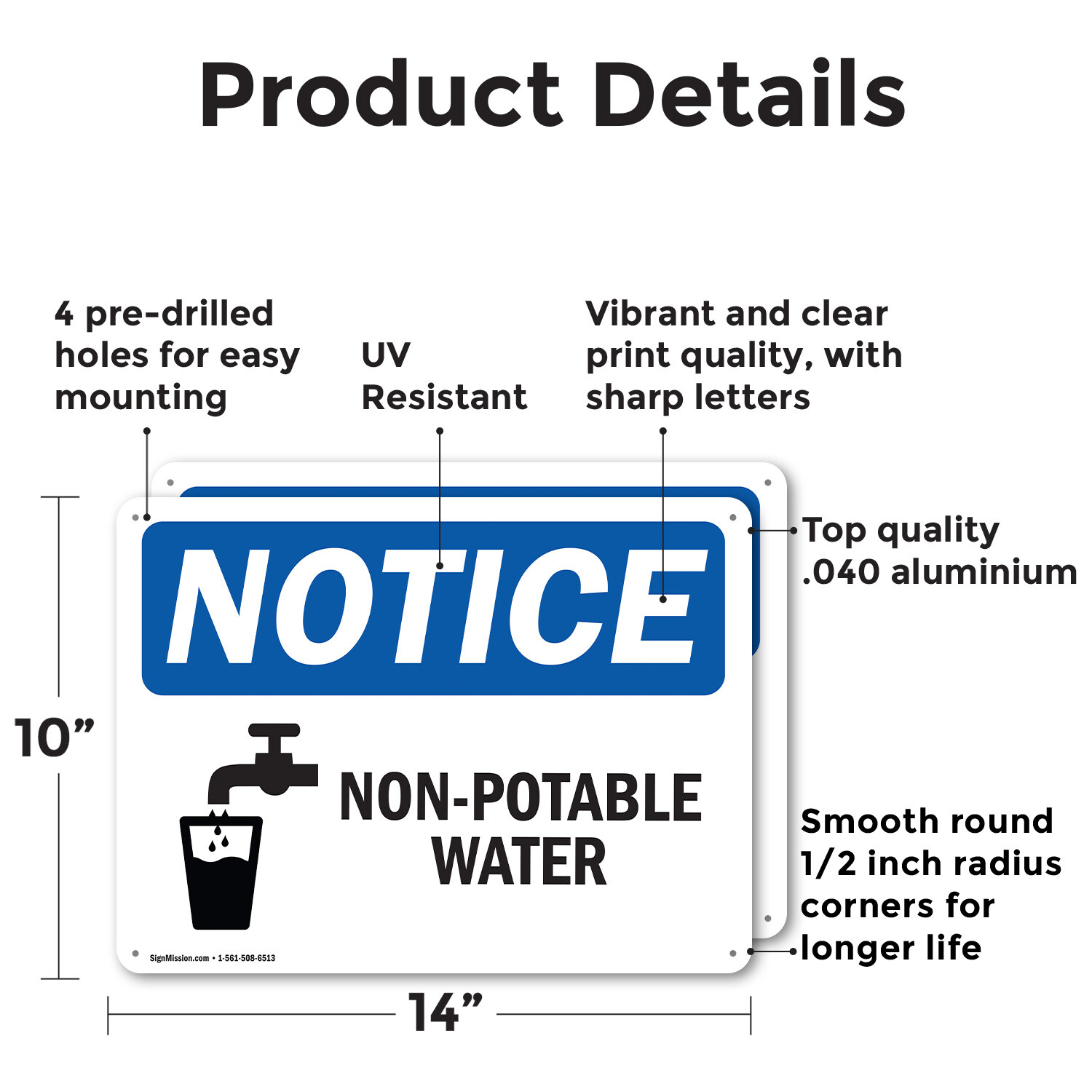 (2 Pack) Non-Potable Water OSHA Notice Sign Decal Metal Plastic