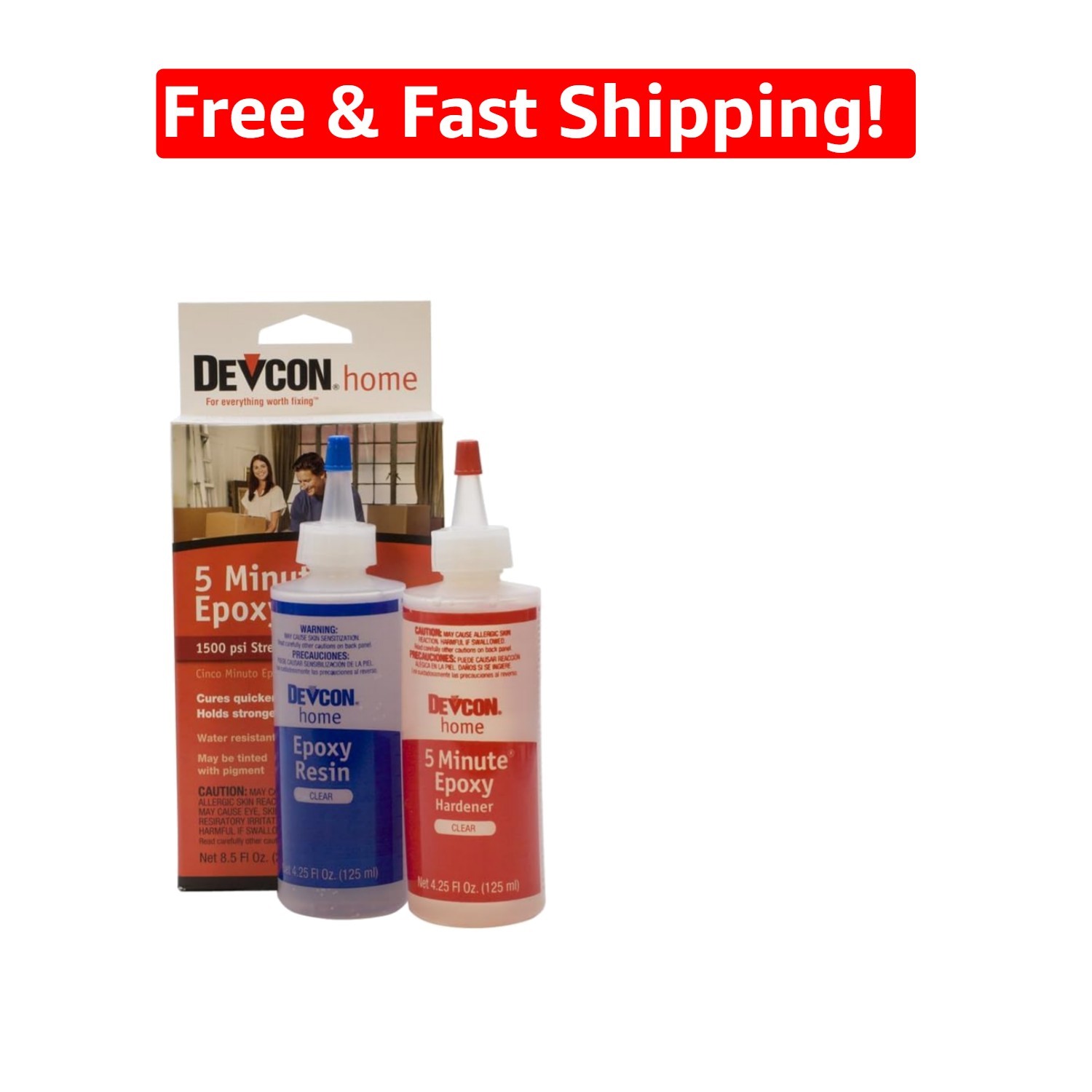 Devcon 5 Minute Epoxy Resin & Hardener, Quick Setting, 2 Bottles, 4.25 oz Each