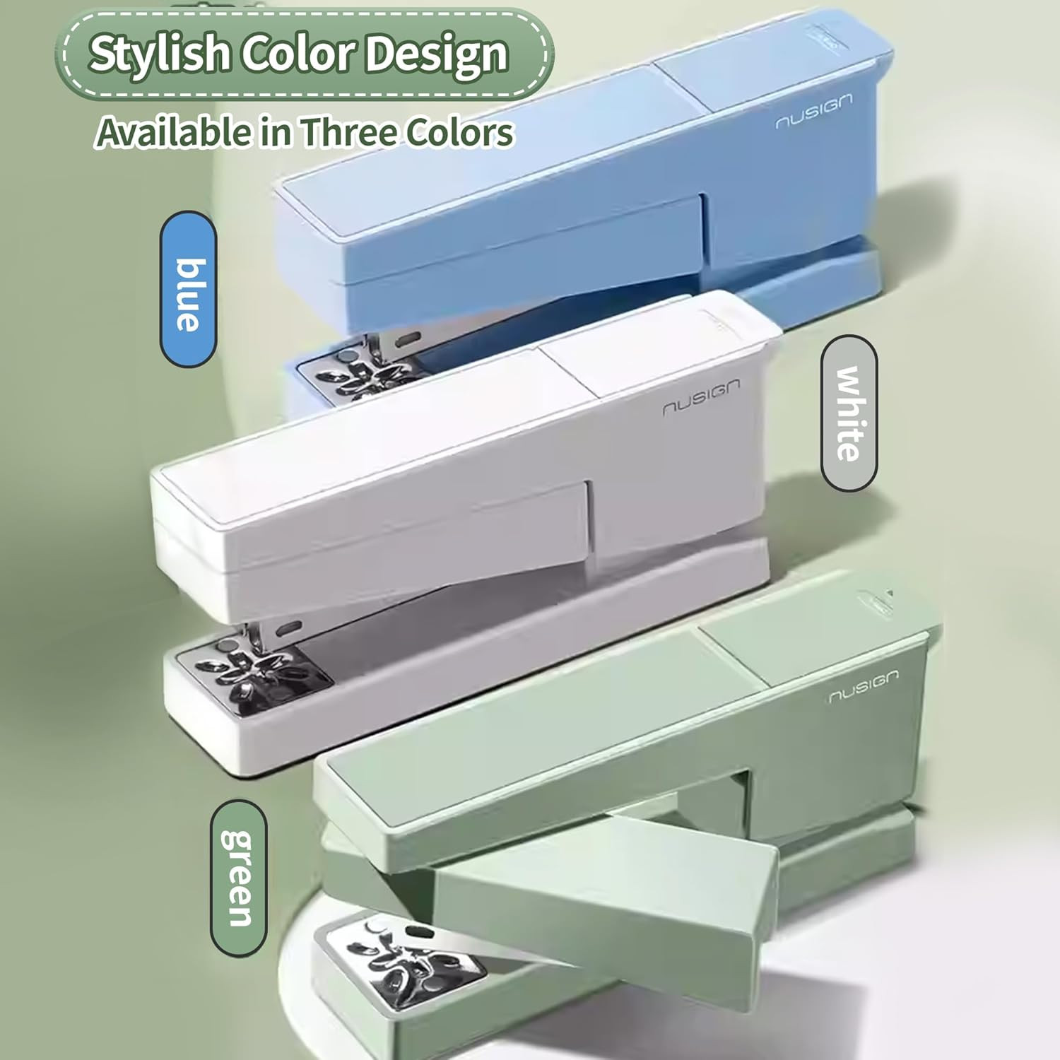 Swing-Arm Desktop Stapler, 360° Rotating Base, 25-Sheet Capacity, Fits Green
