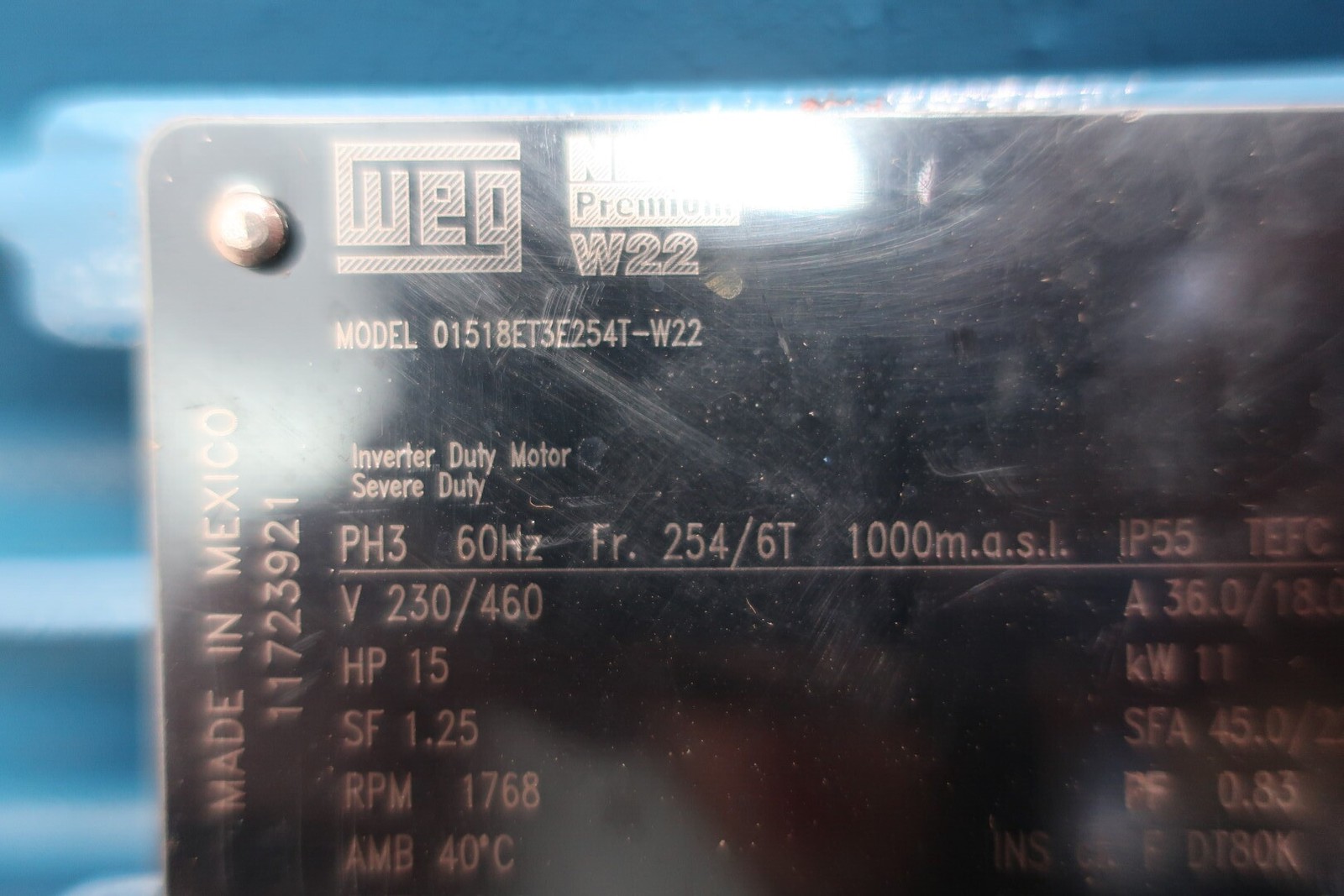 Weg 01518ET3E254T-W22 Ac Motor 254/256t 15hp 1768rpm 230/460v-ac 3ph