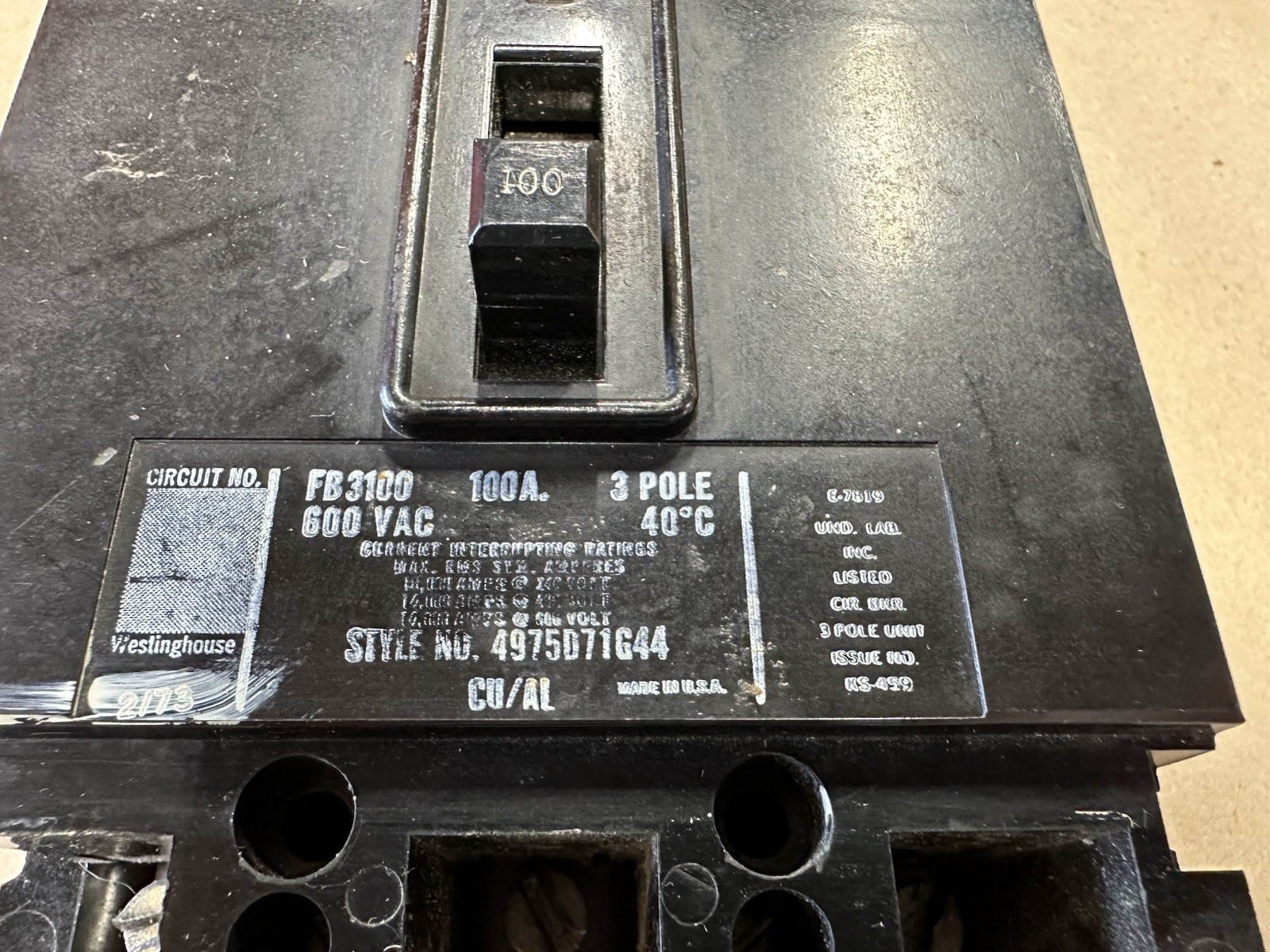 ⭐️ WESTINGHOUSE FB CIRCUIT BREAKER FB3100 100 AMP 600 VOLT 3 POLE ⭐️
