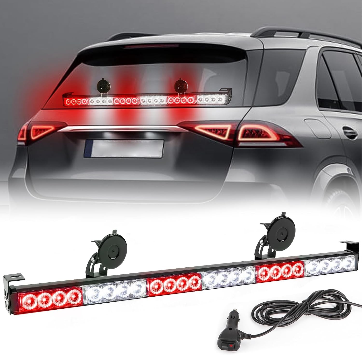 27″ LED Strobe Light Bar Cigar Lighter 13 Patterns Waterproof for Trucks