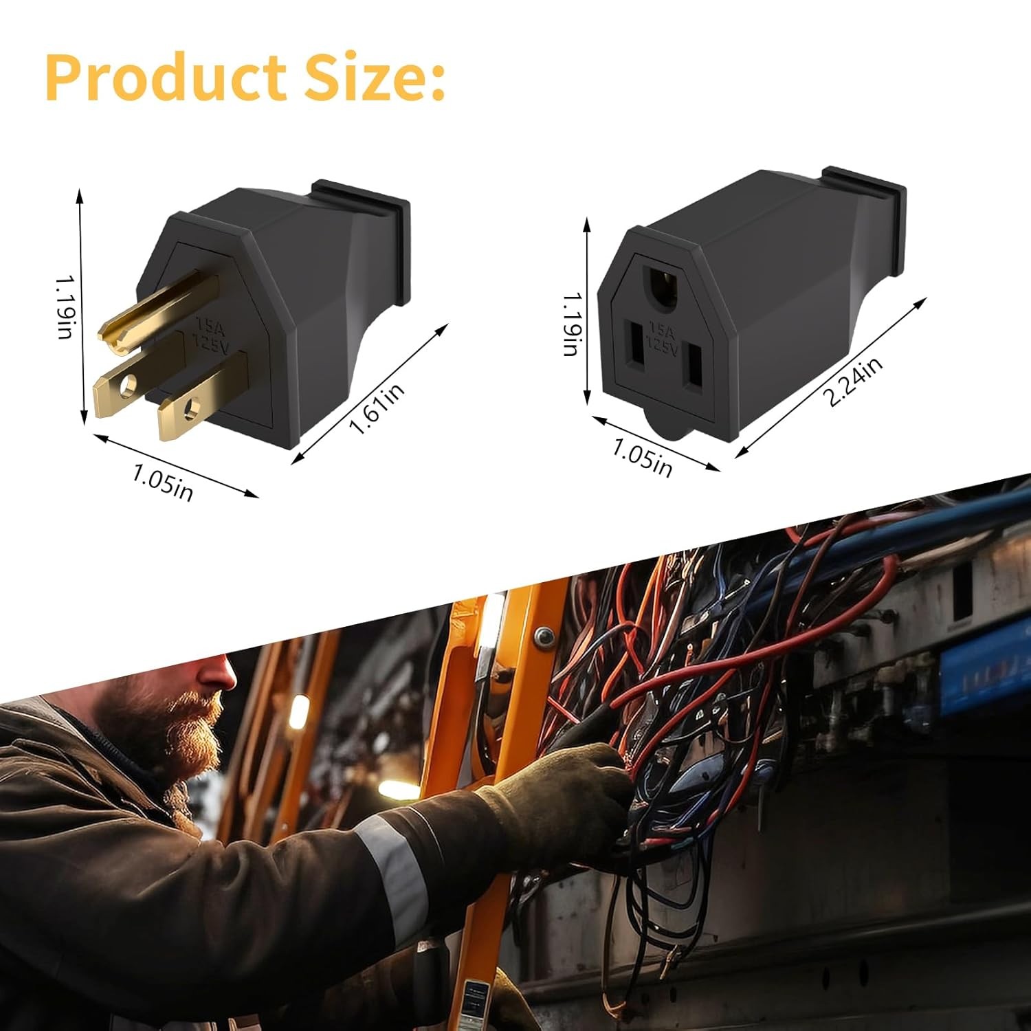 STARELO Extension Cord Ends 125V 15A 2Pole 3Wire Male Plug and Female Black