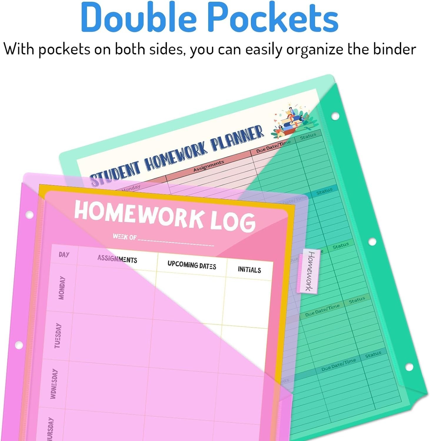 Set of 8 Durable Tab Dividers with Double Pockets for 3-Ring Organizers