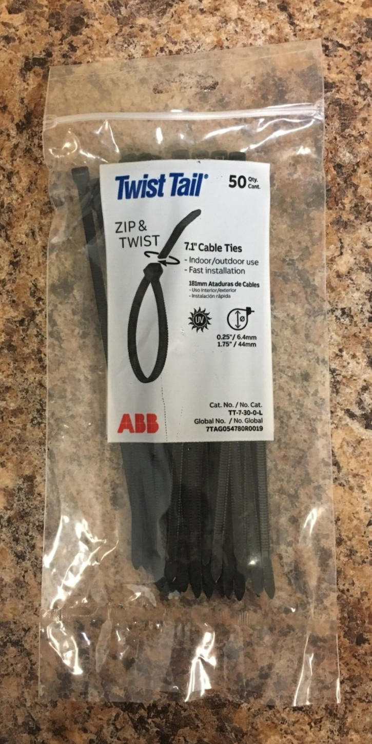 ABB / Thomas & Betts TT-7-30-0-L Twist Tail Cable Ties 7.1 in. L 50 Pk