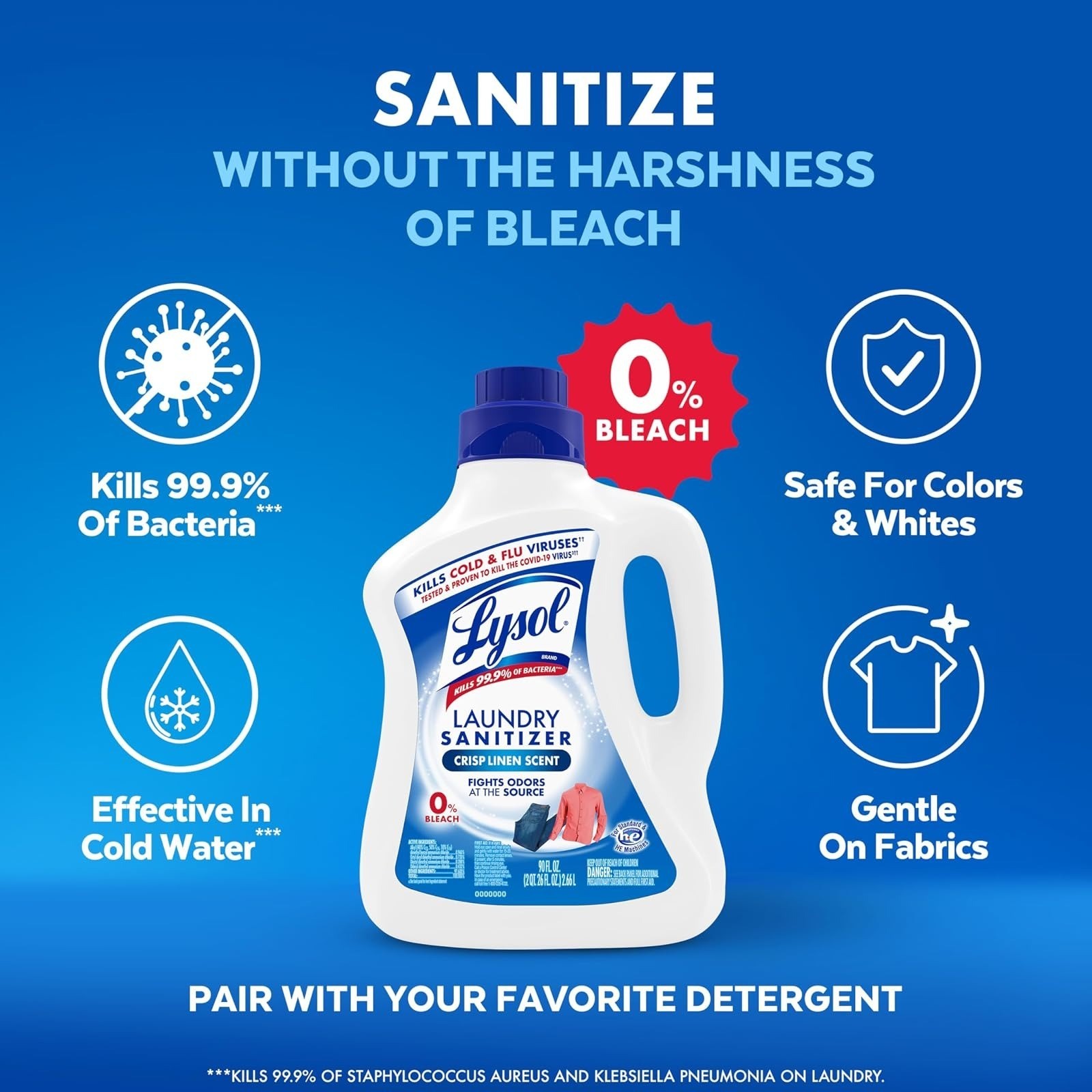 Lysol Laundry Sanitizer Additive Odor Eliminator Crisp Linen 90 fl oz