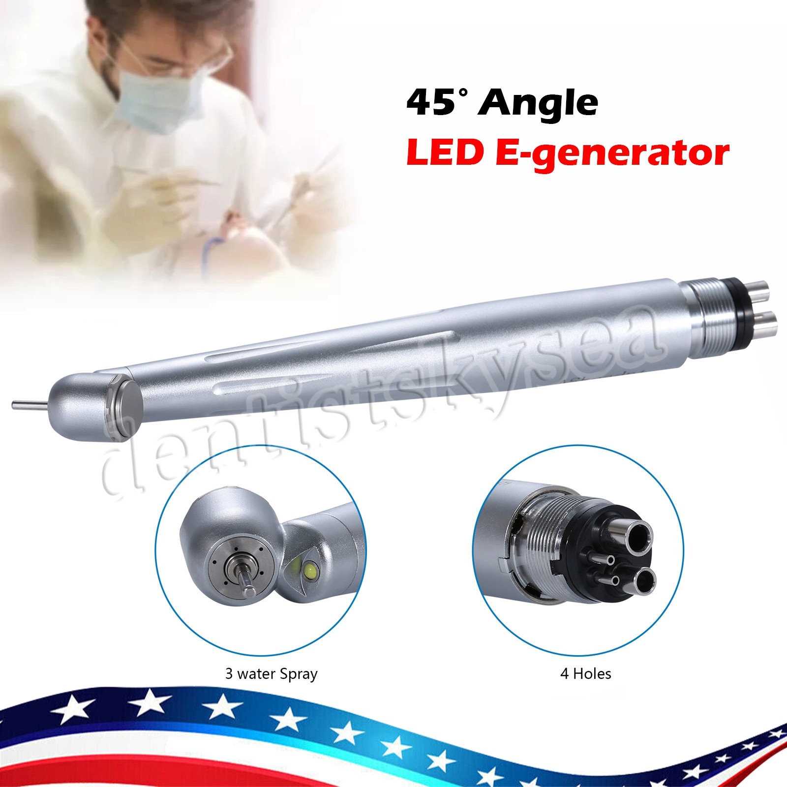 Dental 45 Degree LED/NO-LED High Speed Handpiece Ceramic Bearing 3Spray 4Holes