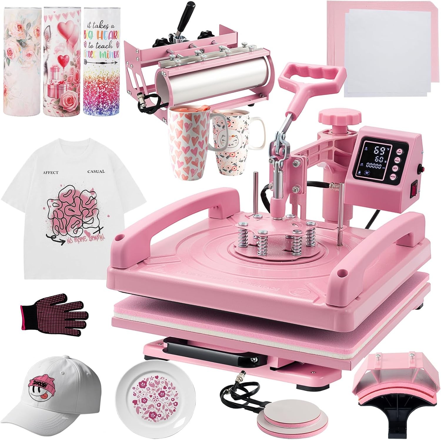 15″x15″ 5in1 T-Shirt Heat Press Machine Transfer Sublimation Mug Hat Plate Pink
