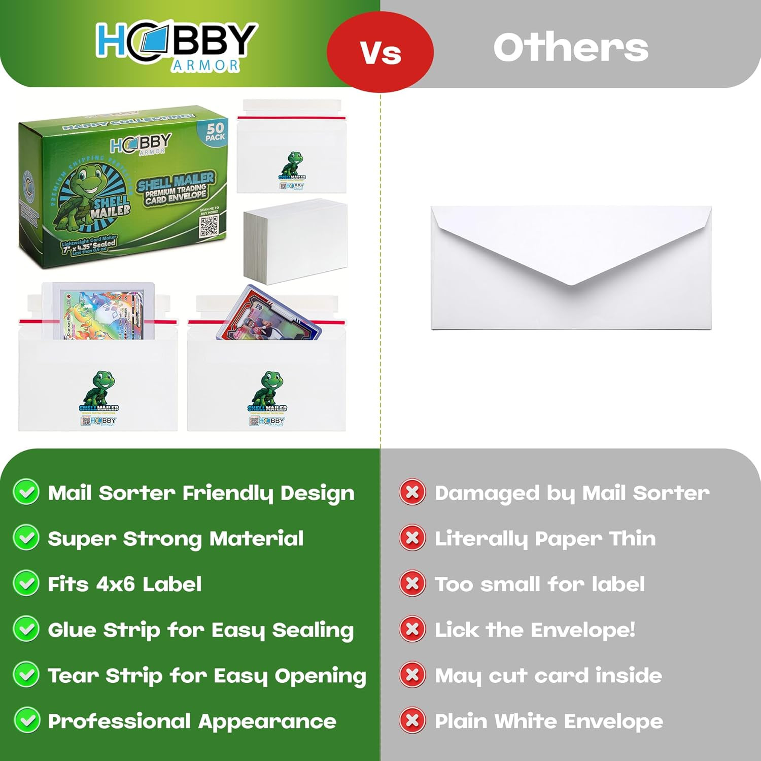 50 Pack Trading Card Mailers, 7″ x 4.35″ Semi-Rigid Envelope for Shipping