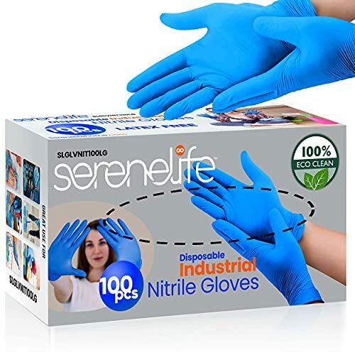 SereneLife SLGLVNIT100MD 100 Pcs Nitrile and Vinyl Blend Disposable Gloves