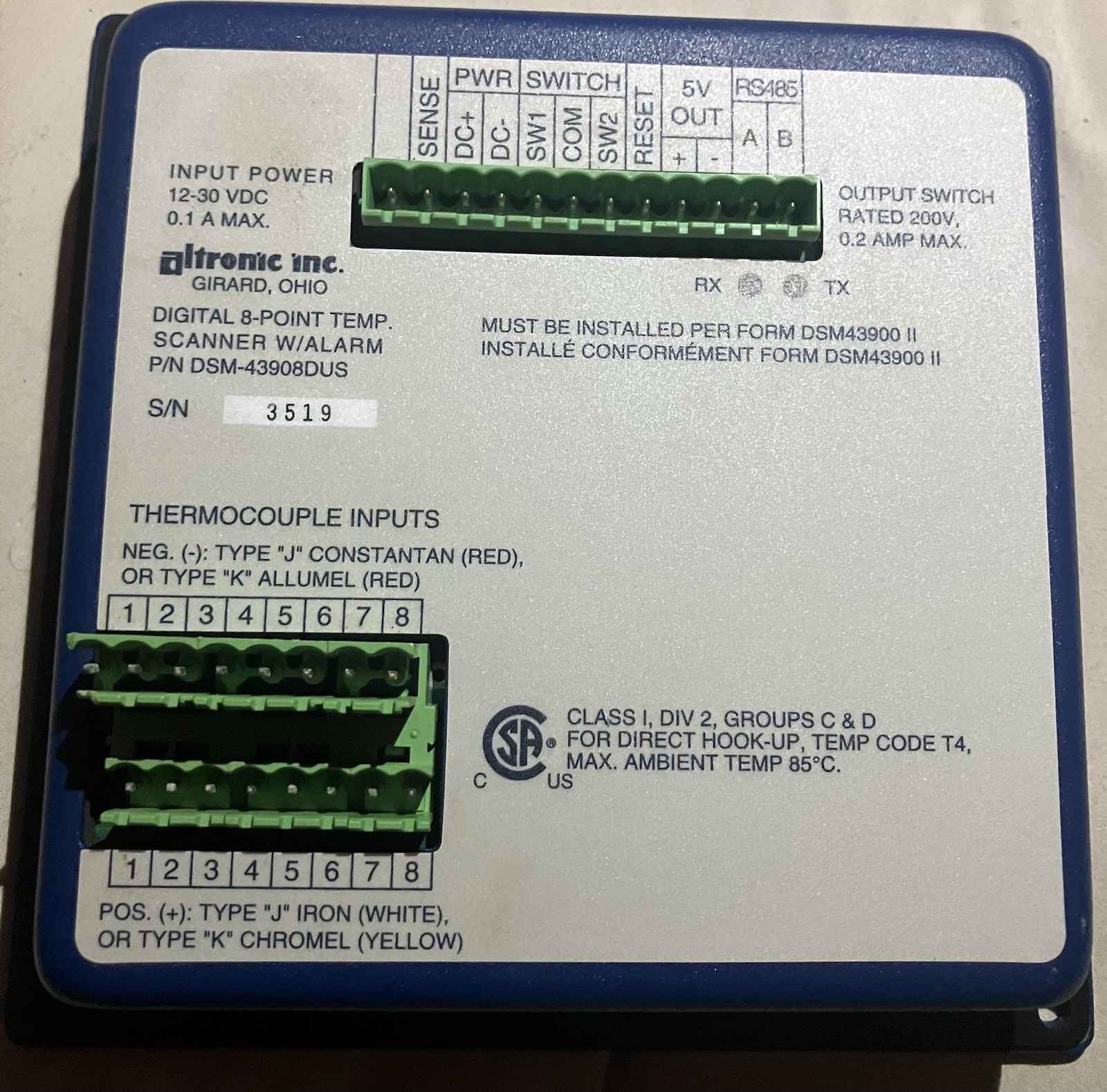 Altronic Digital 8 Point Temp. Scanner With Alarm DSM-43908DUS