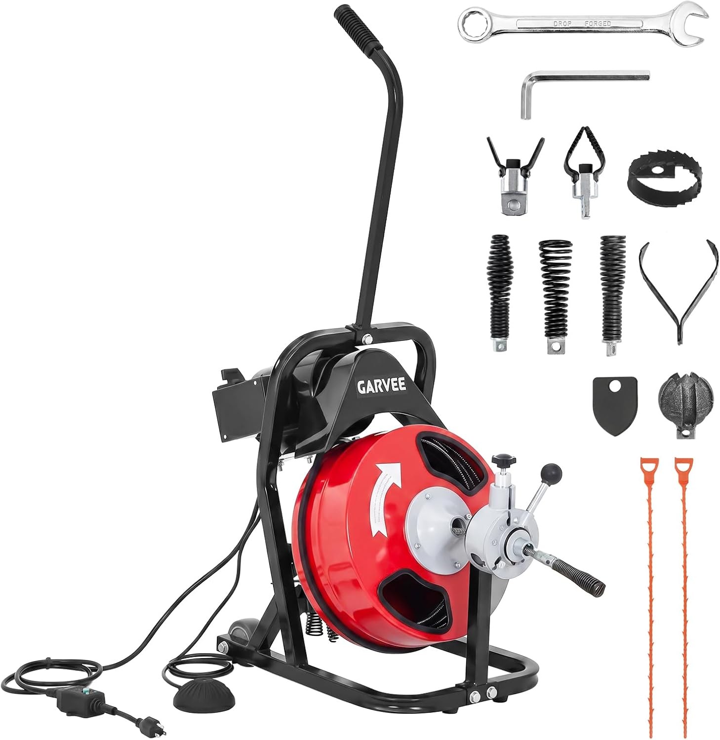 Electric Drain Cleaner Machine 75ft x 1/2″ Auto Feed 4 Cutter Sewer Snake Auger