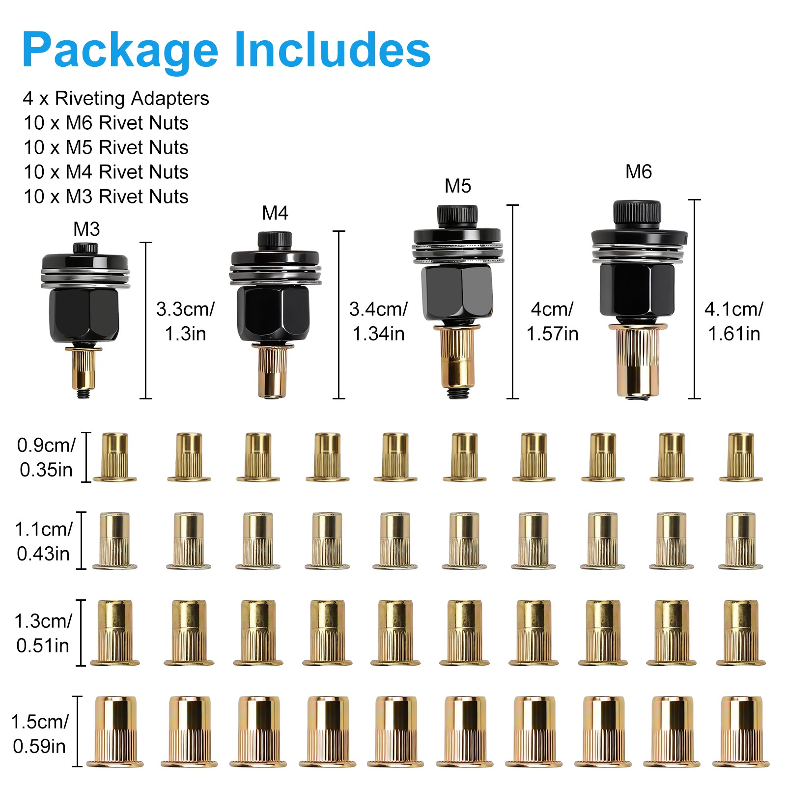 44pcs Manual Rivet Nut Tool Kit M3-M6 Carbon Steel Nutsert Riveting Adapter Set