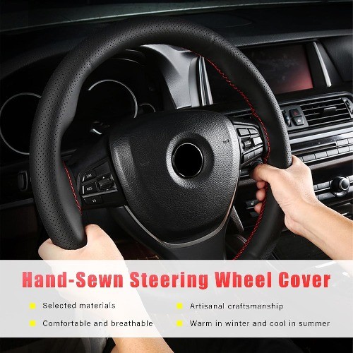 Genuine Leather Steering Wheel Cover, Breathable A Size: Full HoleColor: Beige