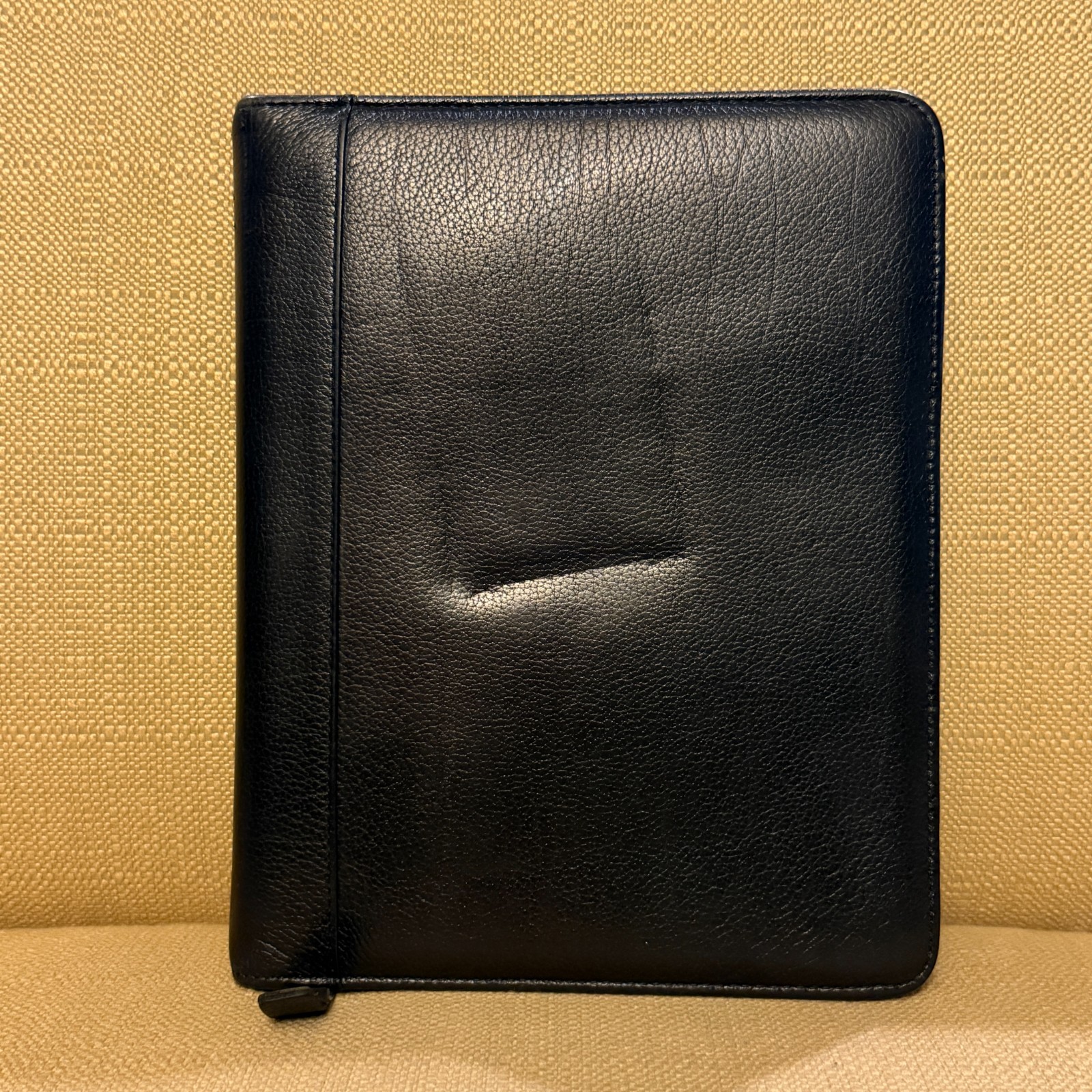 Franklin Quest Classic Black Pebble Leather Zip Around Binder 7-Ring Organizer