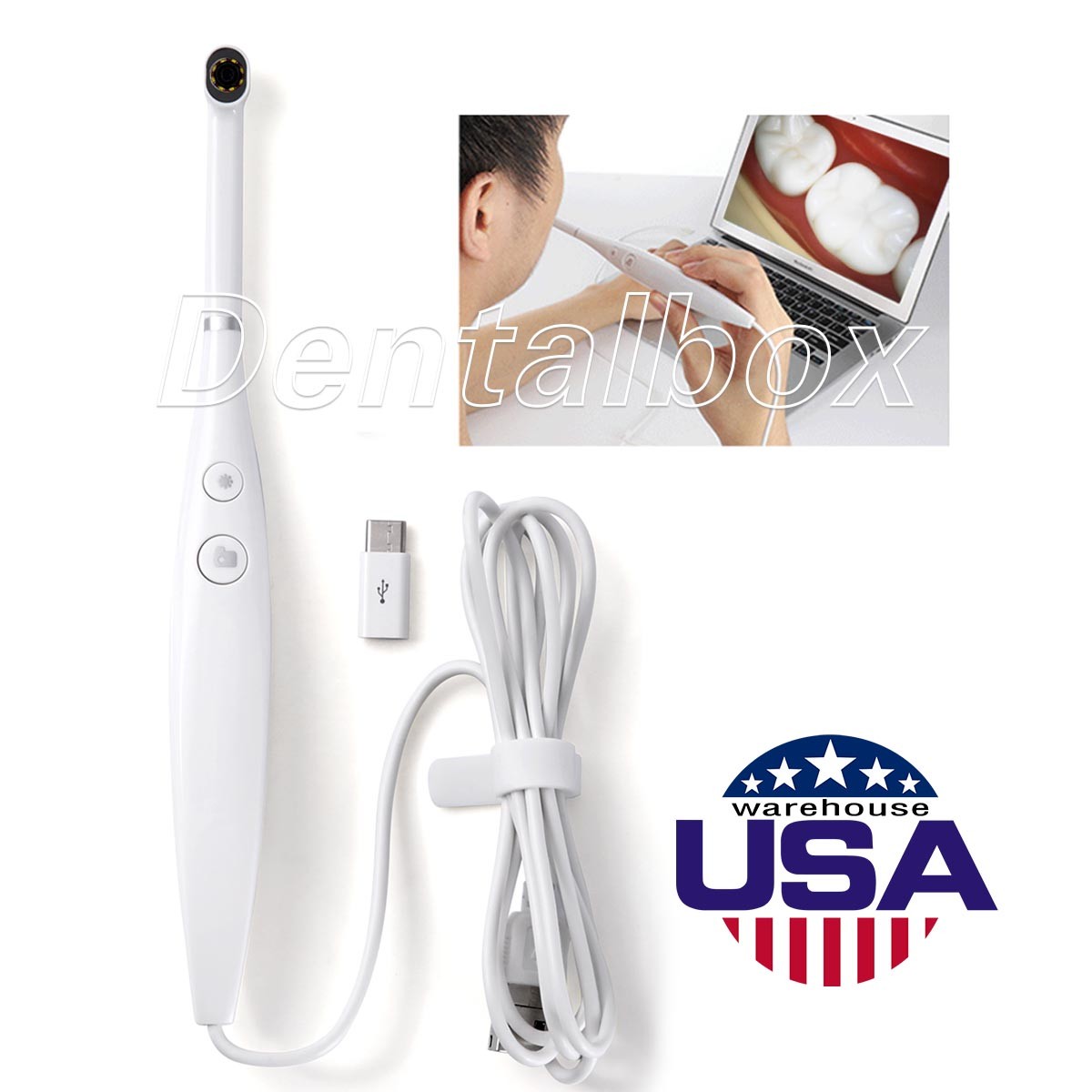 AZDENT Dental USB Imaging Intraoral Camera Real-time Video 8LED Light Endoscope