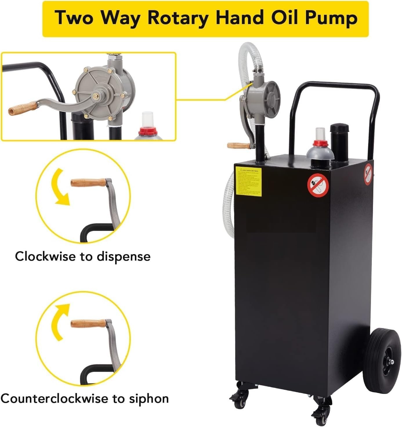 30 Gallon Fuel Caddy with Manual Pump 4-Wheel Steel Tank for Cars Trucks Boats