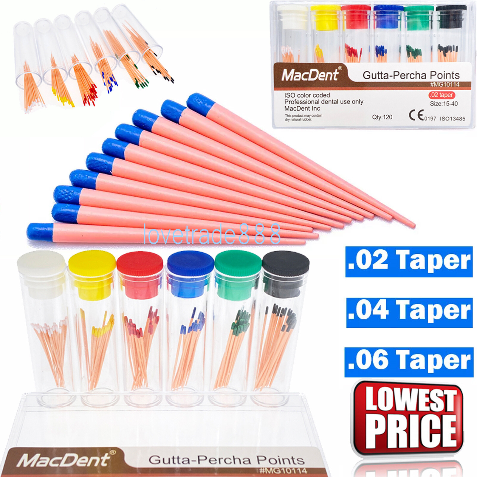 60/120pcs Dental Gutta Percha Points Full Taper 0.02/0.04/0.06 Size 15-40 45-80