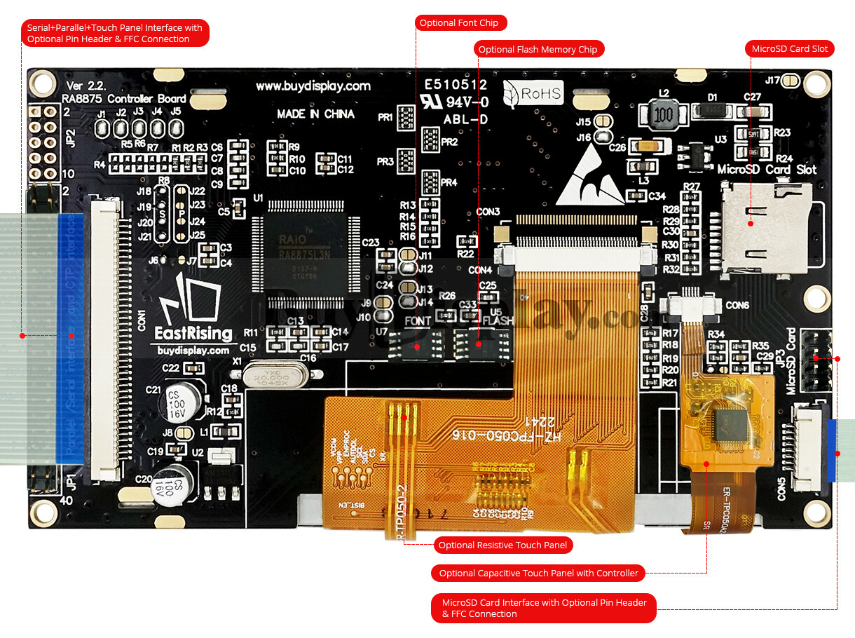 5″ IPS TFT LCD Display Capacitive Touchscreen w/RA8875 Controller 800×480