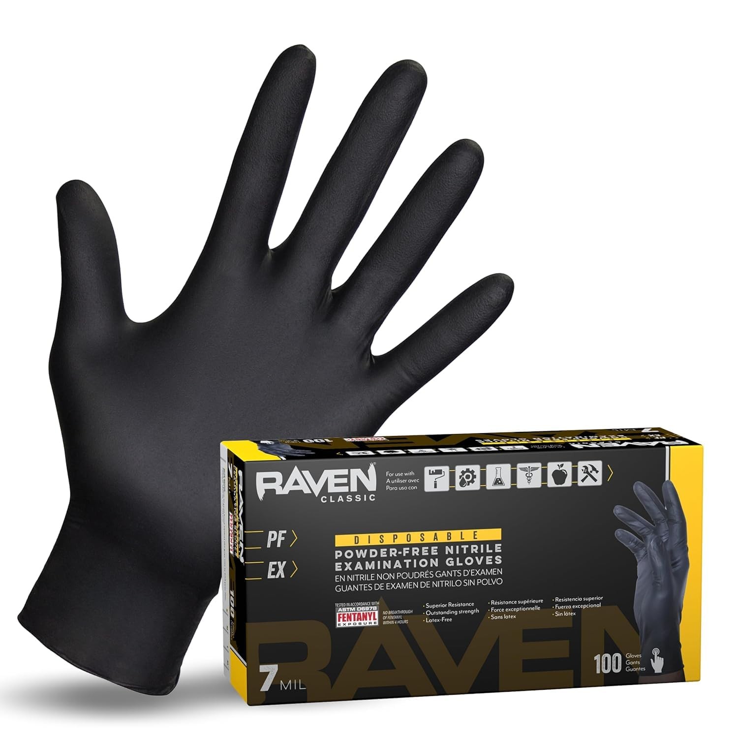 Raven Nitrile Disposable Gloves 7 Mil – XL Latex , + Puncture Resistant, Text…