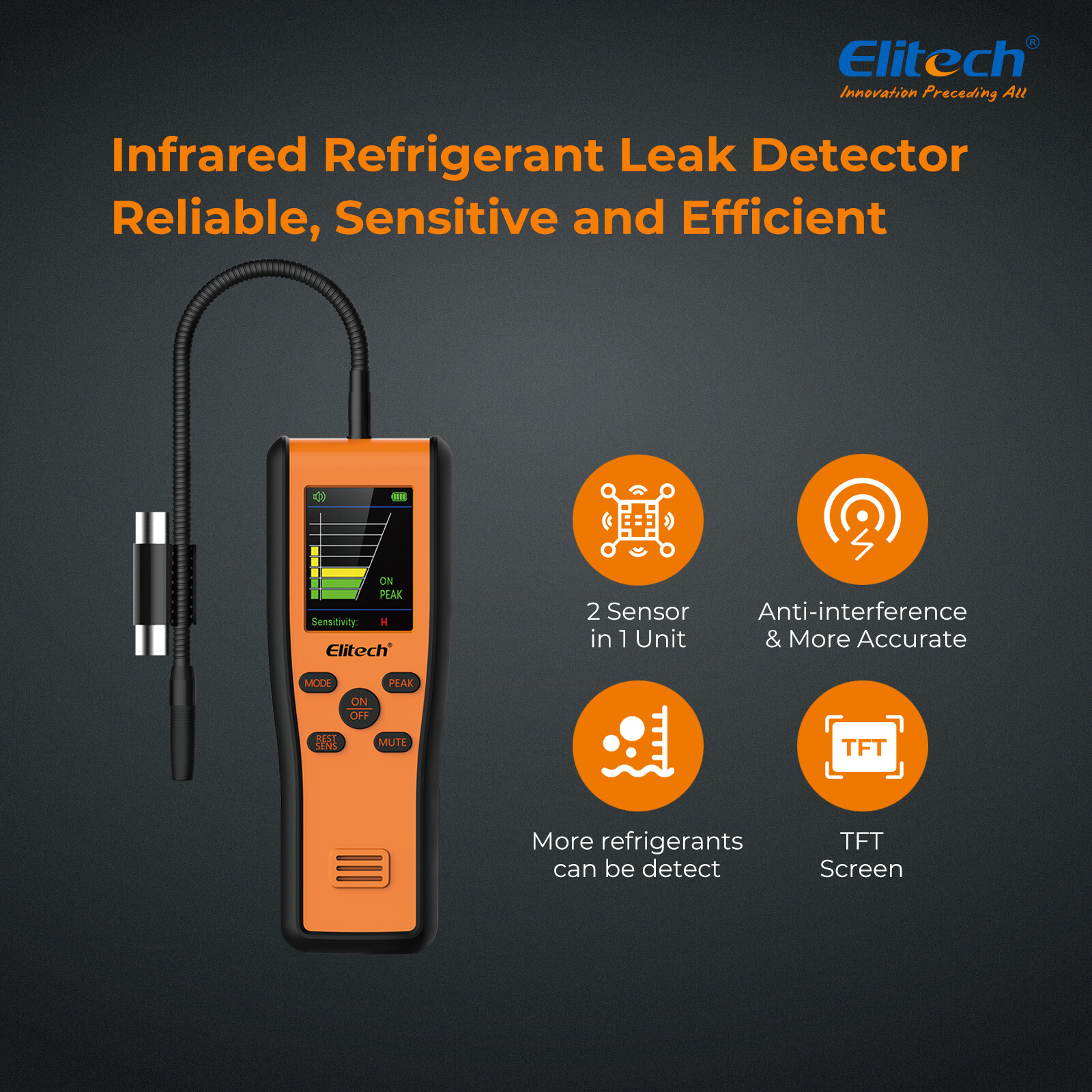Used Elitech Infrared&Heated Diode HVAC Refrigerant Leak Detector IR-200