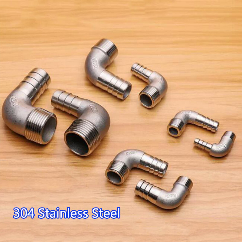 BSP 304 Stainless Steel Male Thread Fitting x Barb Hose Tail End Elbow Connector