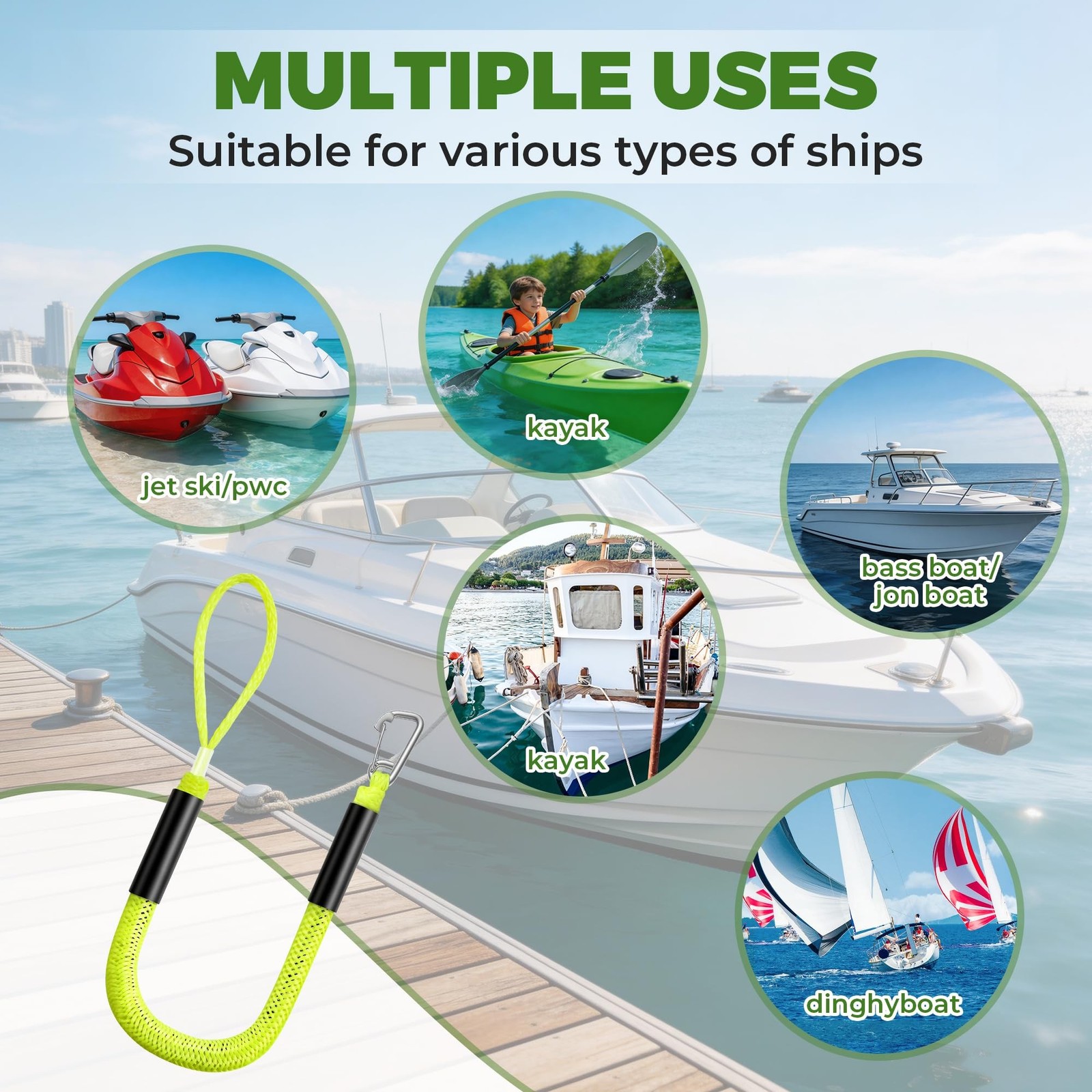 Bungee Dock Line for Boats, 4 FT Elastic Mooring Rope with Stainless Steel Cl…