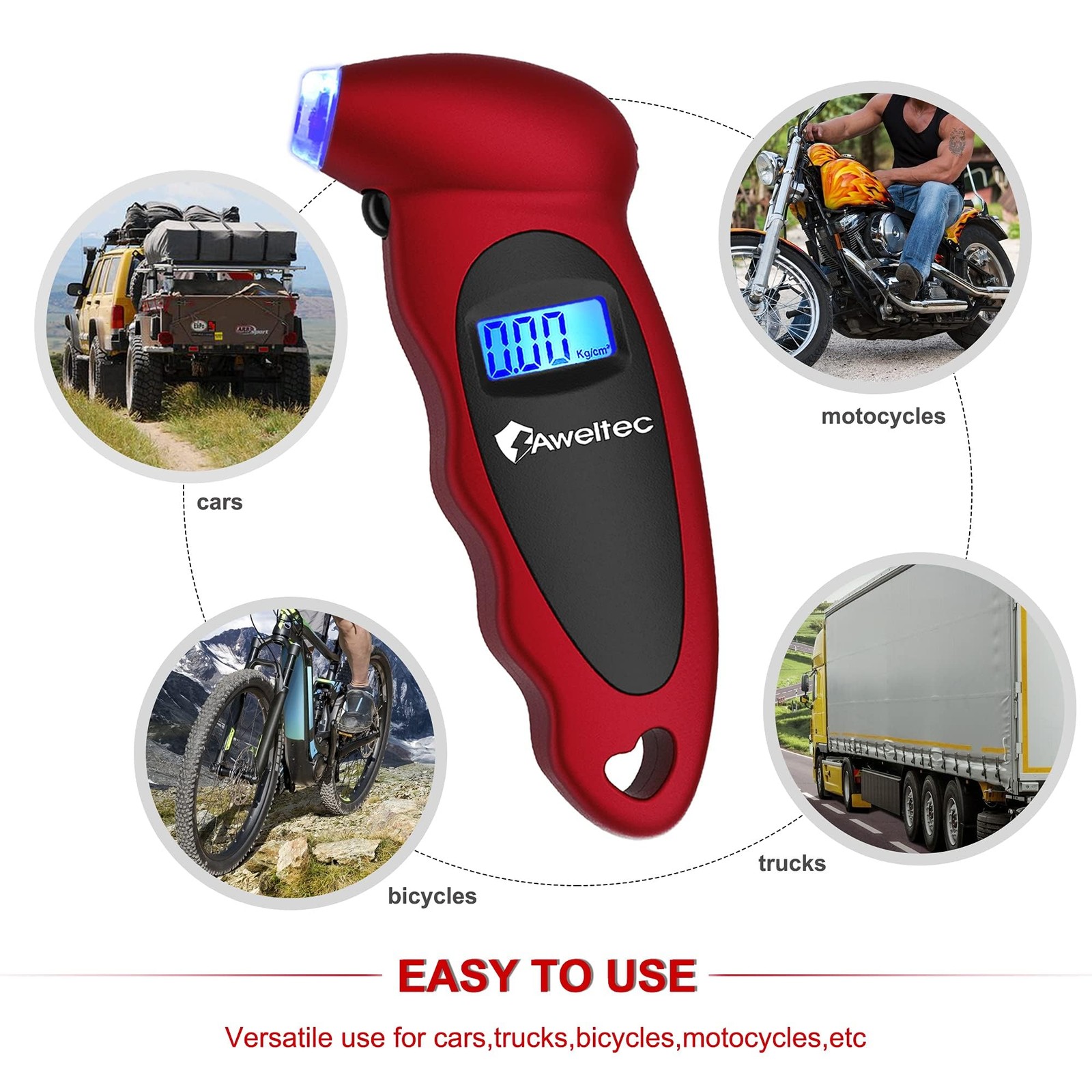 AWELTEC Digital Tire Pressure Gauge,Accurate Air Gauge 1 Pack, Red(1PK)