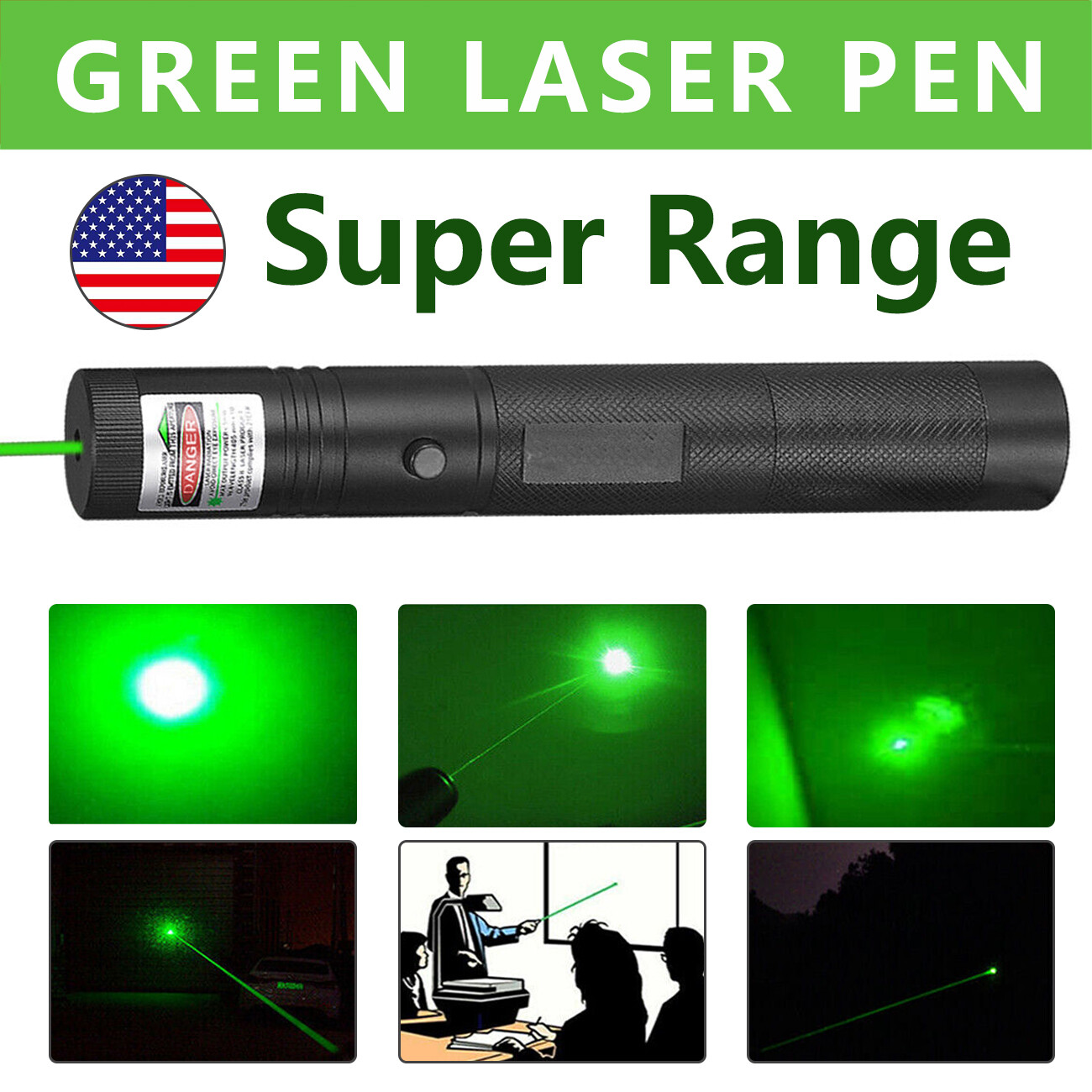 9900Miles 532nm Green Laser Pointer Pen Light Visible Beam Rechargeable Lazer